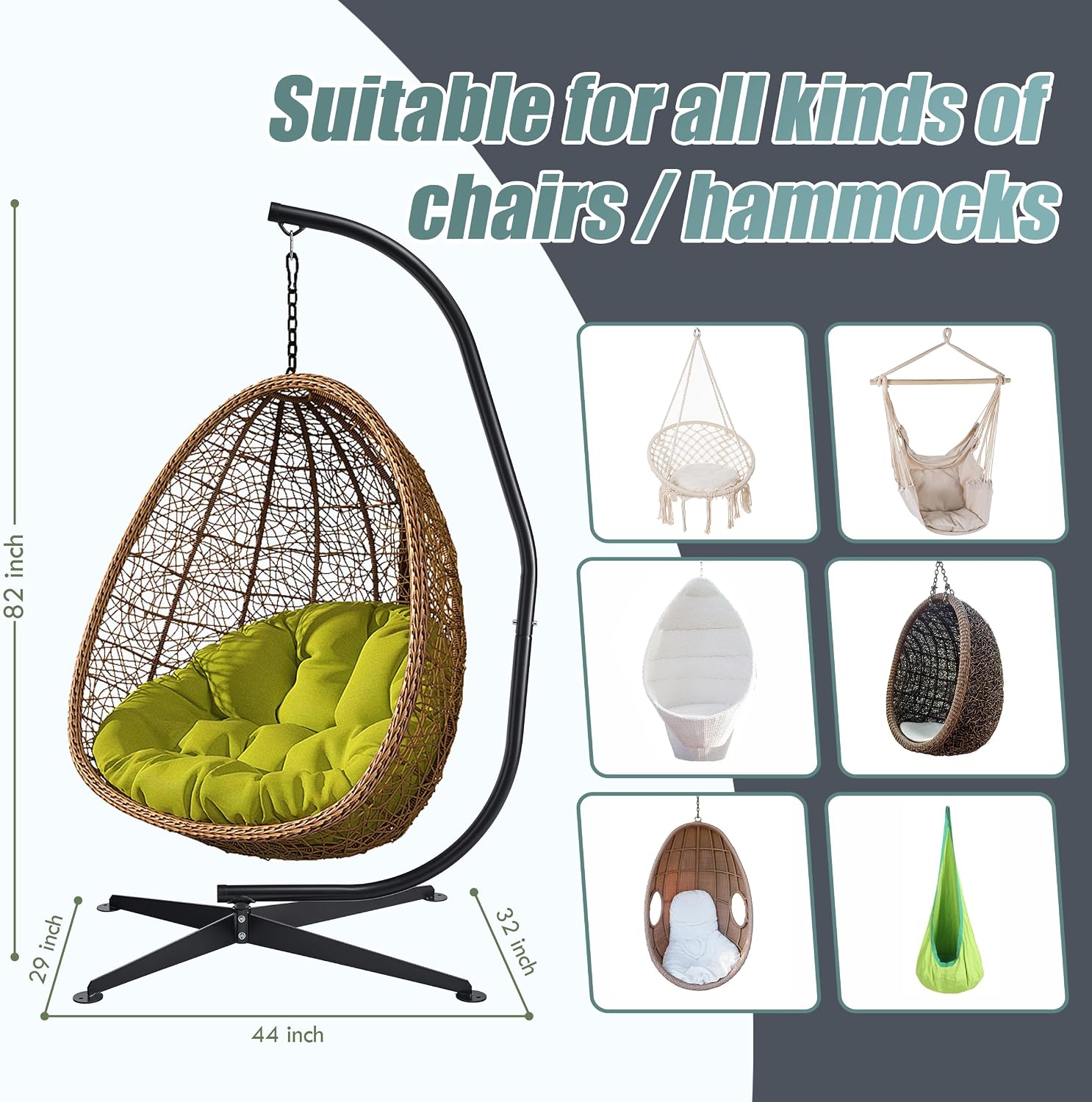 Sorbus Hammock Chair Stand Hanging Chair Stand- Steel Sensory Swing Stand- Weather & Rust Resistant C Stand- Adjustable Portable Stand 330lbs for Tree, Lounger, Air Porch, Indoor/Outdoor, Patio