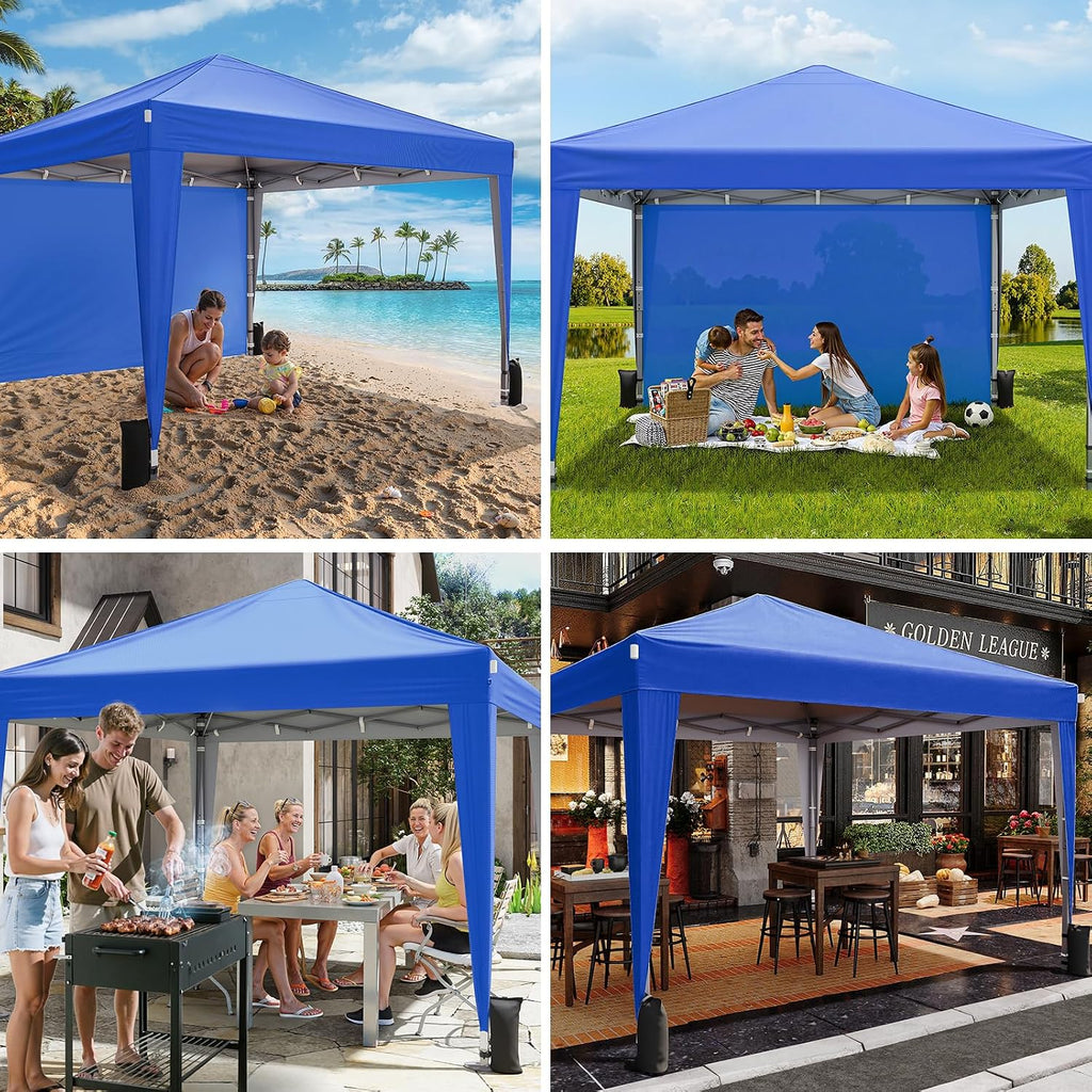 Driftalia 10x10 Pop Up Canopy with Sidewalls, Outdoor Instant Canopy Tent with Carry Bag for Commercial Events, Camping, Backyard Parties - Blue