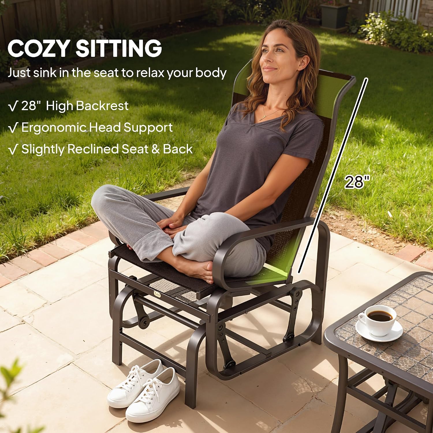 Outsunny Outdoor Glider Chair Set of 2, Gliders for Outside Patio with Smooth Gliding Mechanism and Lightweight Construction for Backyard, Brown