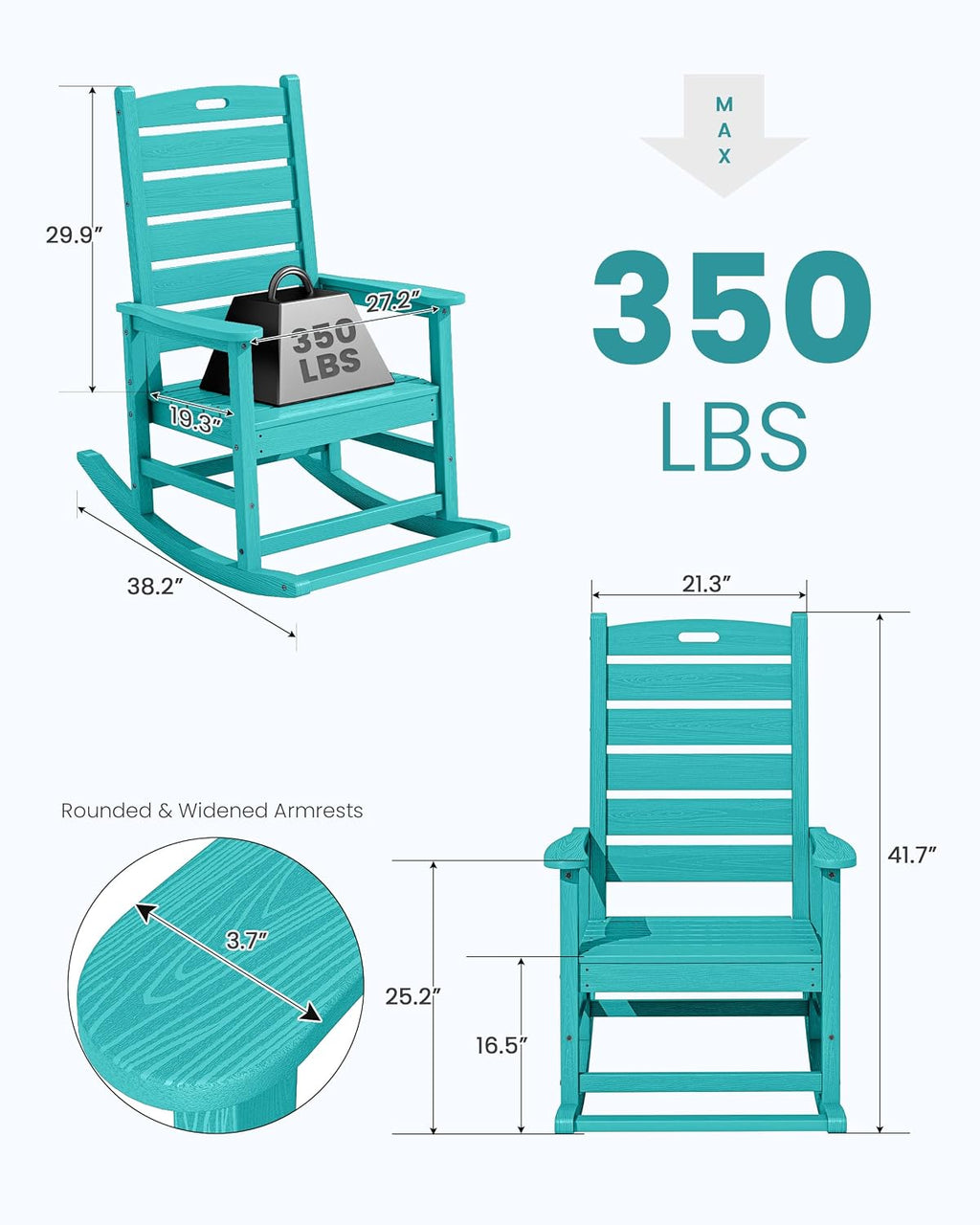 SERWALL Outdoor Rocking Chair Set of 4, Oversized HDPE Patio Rocking Chair with Footrest for Adults, All Weather Porch Rocker for Deck Patio Balcony, Aruba