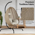 ALAULM Foldable Egg Chair with Stand, 485LBS Capacity Textilene Hammock Swing Chair for Outdoor & Indoor, Patio Hanging Chair with Strong Frame & UV Resistant Cushion for Balcony, Bedroom, Cream/D1