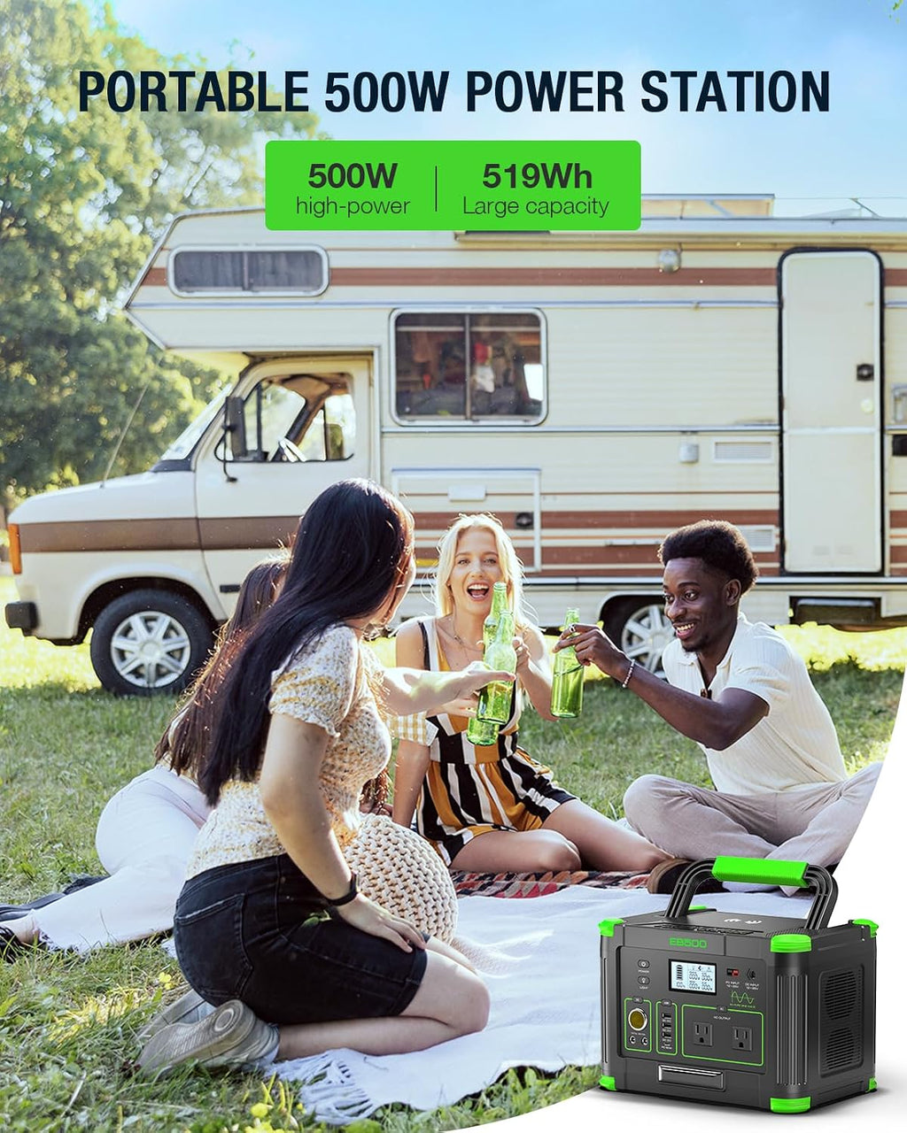 Portable Power Station 500W, 519Wh/140400mAh Solar Generator Backup Lithium Battery Pack Power Supply with 2 AC Outlets, PD 60W USB-C Power bank for Outdoor RV Camping Home Outage Emergency
