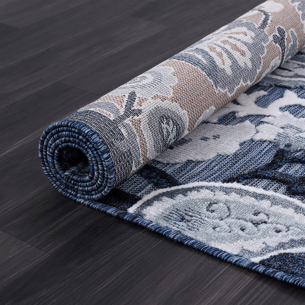 Luul Home Floral Indoor Outdoor Rugs 9x12 Large Area Rug for Living Room, Patio Decor, Kitchen, and Entryway Rug, Washable Stain Resistant Outside Carpet Navy 9 x 12