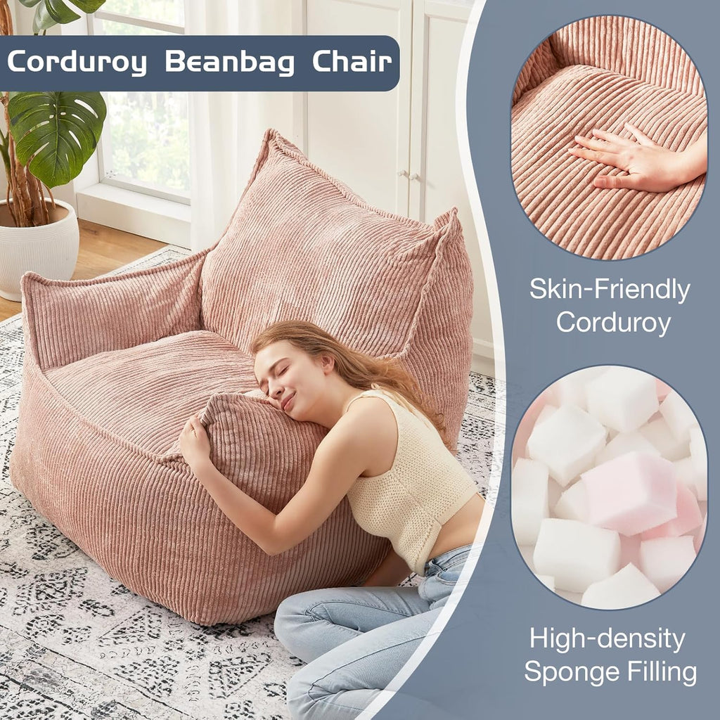 EBENCHICO Giant Bean Bag Chair Sofa for Adults Teens, Comfy Corduroy Large Bean Bag Chairs with Armrests for Bedroom Living Room, Adult BeanBag Lazy Sofa Couch Chairs with Filler Included