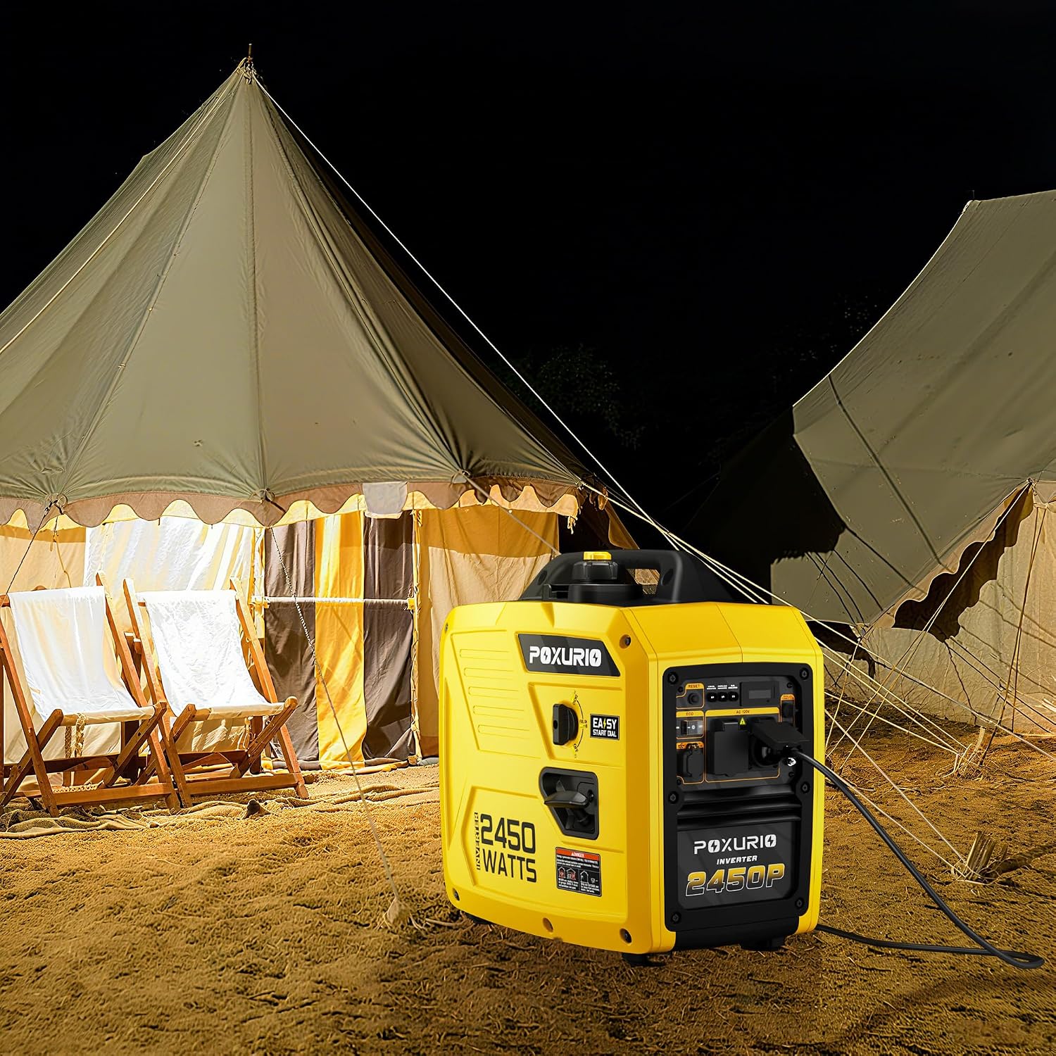 2450-Watt Portable Inverter Generator for Home Use, 1.6Gallon Large Fuel Tank Up to 8.3 Hours Use, 120V Gas Powered Generator Super Quiet - EPA Compliant，Yellow