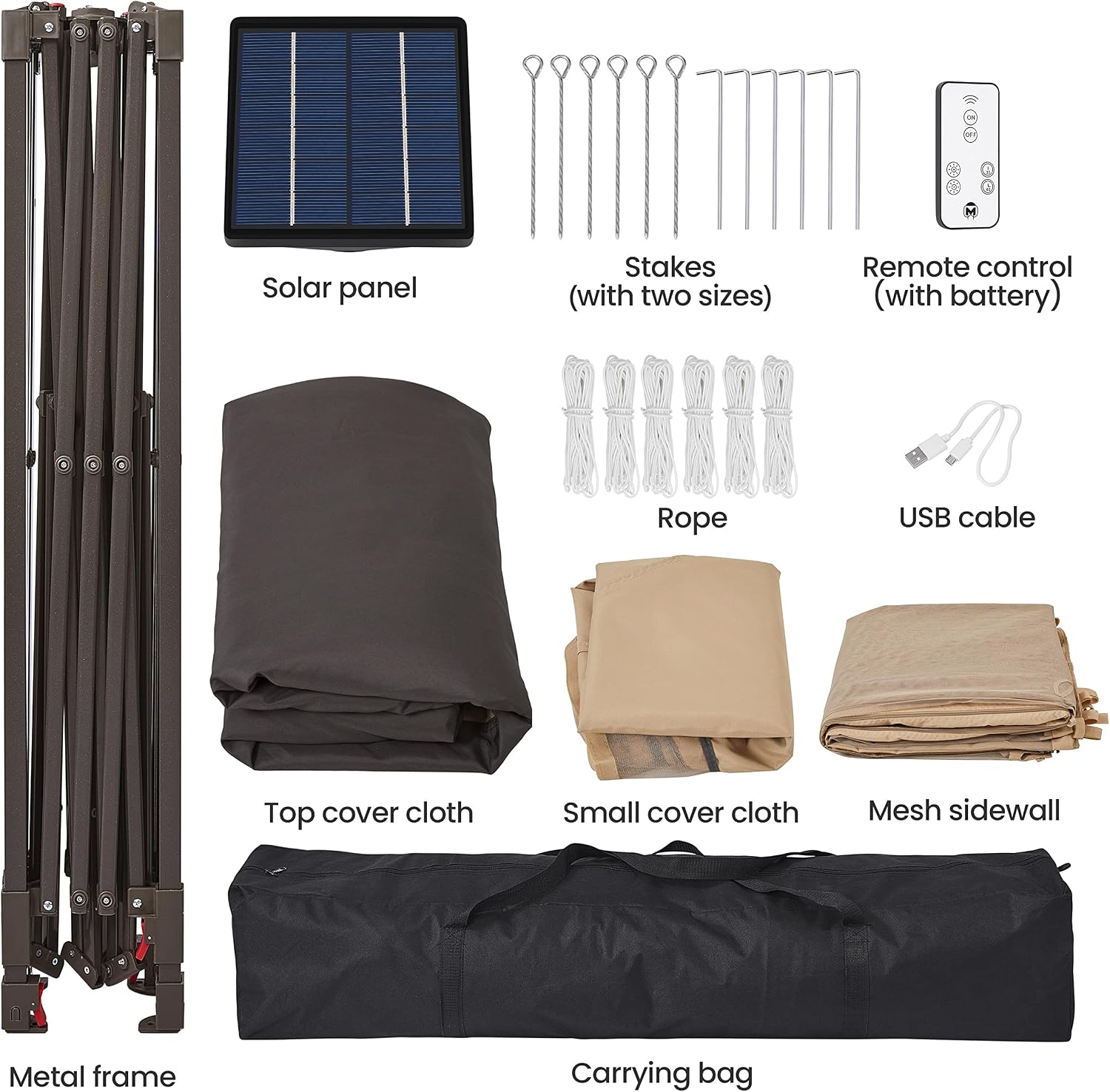 Topeakmart Instant Pop-up Gazebo 13 x 13 Canopy Tent Shelter with 25 Solar LED Lights, Mesh Netting Sides, Storage Bag, Bonus Weight Sandbags, Stakes, Ropes, Khaki & Brown