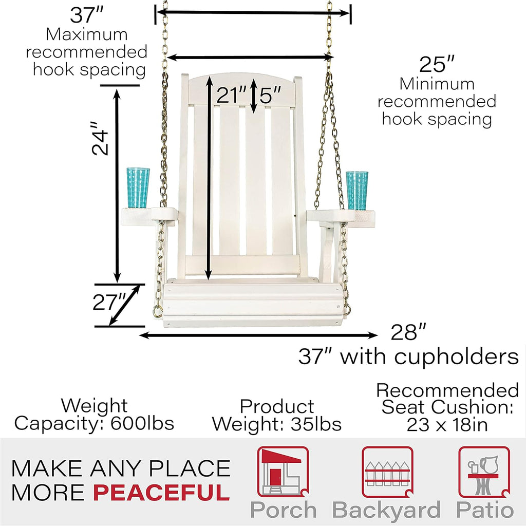 Amish Casual Heavy Duty Mission Pressure Treated Swing Chair with Cupholders (Semi-Solid White Stain)