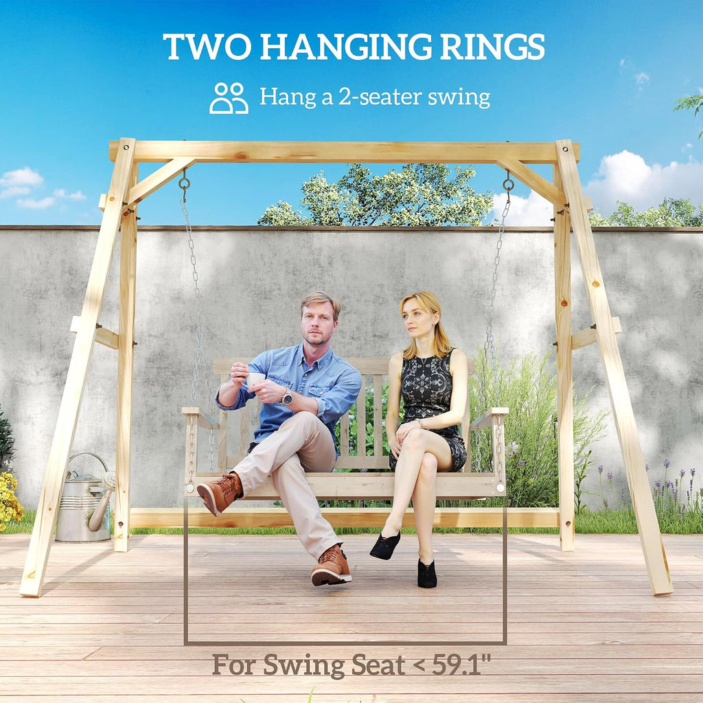 Outsunny 770lbs Porch Swing Frame, Heavy Duty A-Frame Wooden Swing Stand with Reinforced Bars, Freestanding Hanging Chair Stand Only for Porch, Lawn, Garden, Backyard, Teak