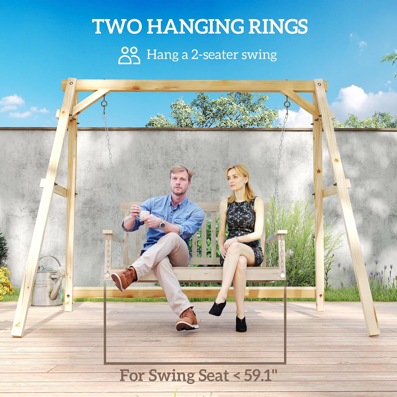 Outsunny 770lbs Porch Swing Frame, Heavy Duty A-Frame Wooden Swing Stand with Reinforced Bars, Freestanding Hanging Chair Stand Only for Porch, Lawn, Garden, Backyard, Teak