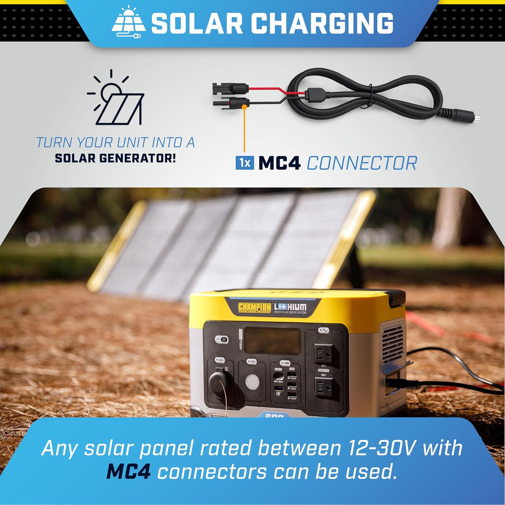 Champion Power Equipment 201189 579-Wh Power Station 1200/600-Watt Portable Lithium-Ion Battery Solar Generator