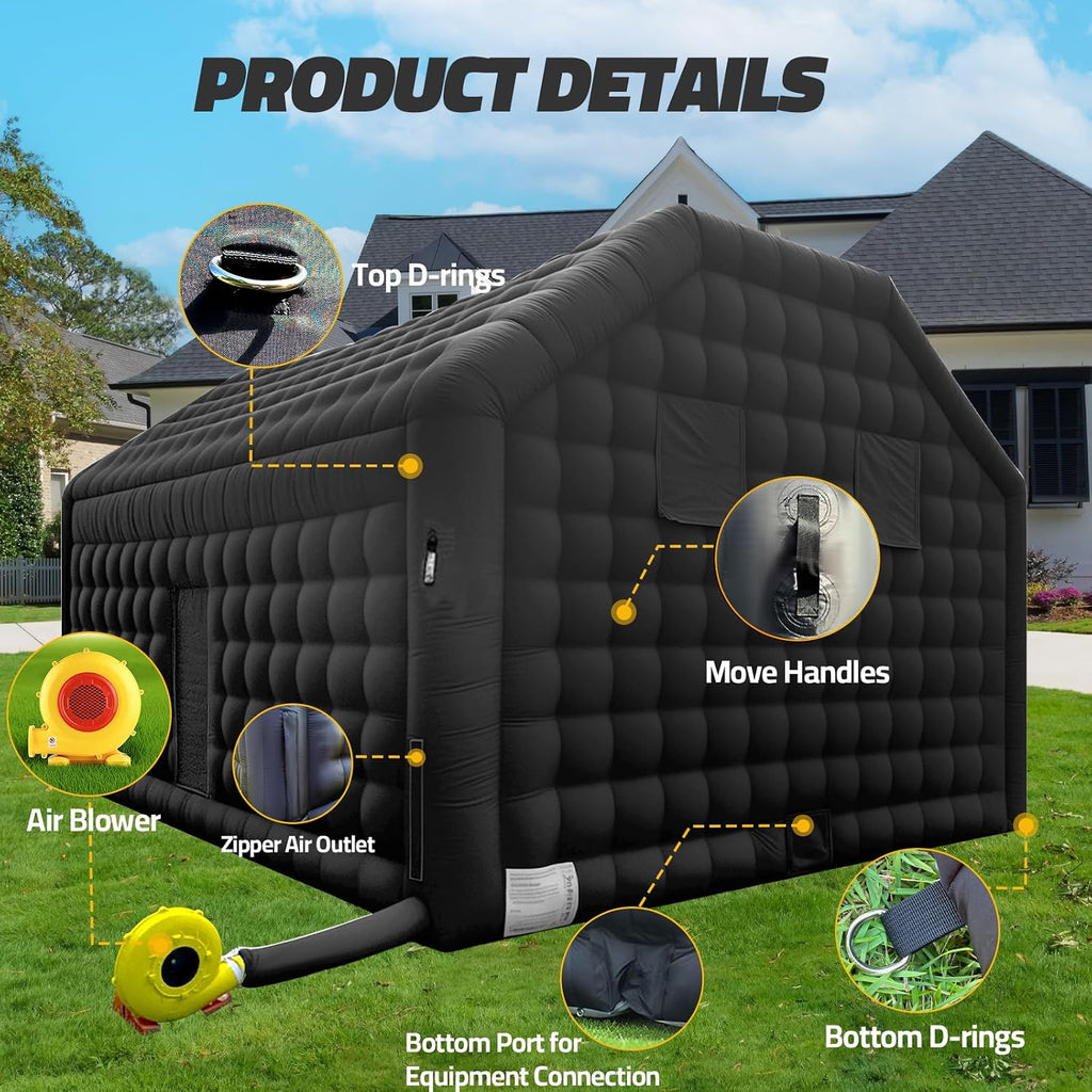 Large Inflatable Nightclub Tent 20X16.5X12Ft with Blower, Black Party Tent, Gazebo Event House for Wedding, Backyard Party, Birthday Celebration