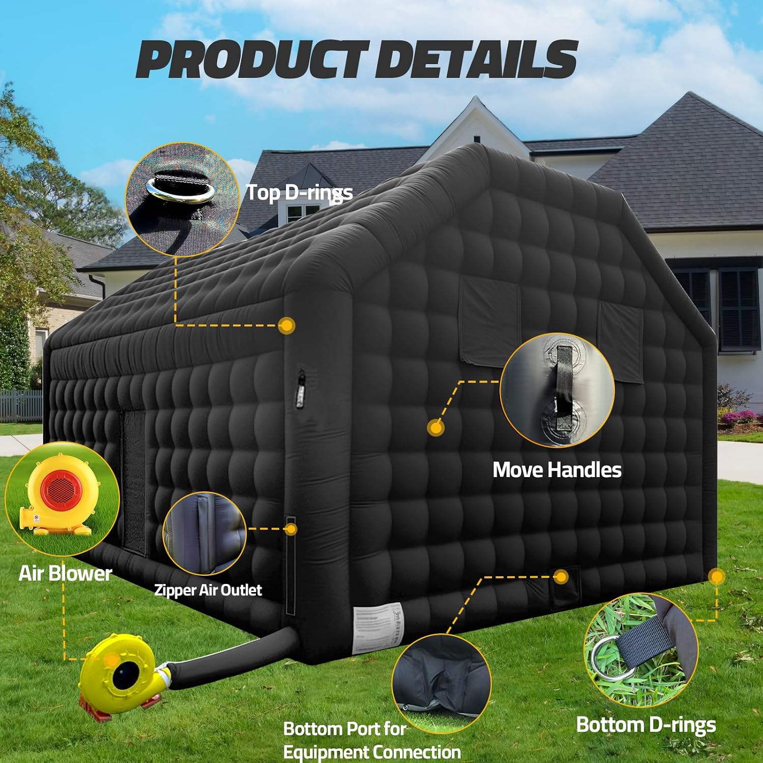 Large Inflatable Nightclub Tent 20X16.5X12Ft with Blower, Black Party Tent, Gazebo Event House for Wedding, Backyard Party, Birthday Celebration