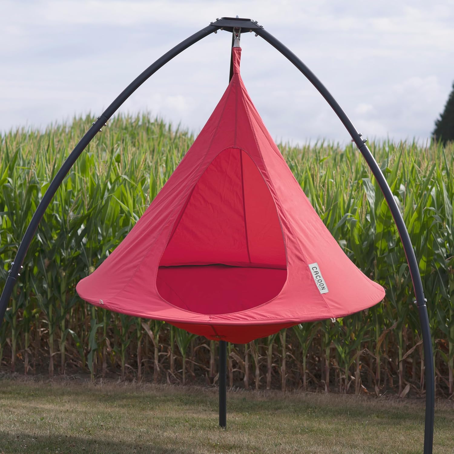 Double Cacoon Hanging Chair for Two – Cozy Indoor/Outdoor Hammock with Polyester Canvas, 440 lb Capacity, Includes 18ft Rope & Carabiner (Coral Rose)