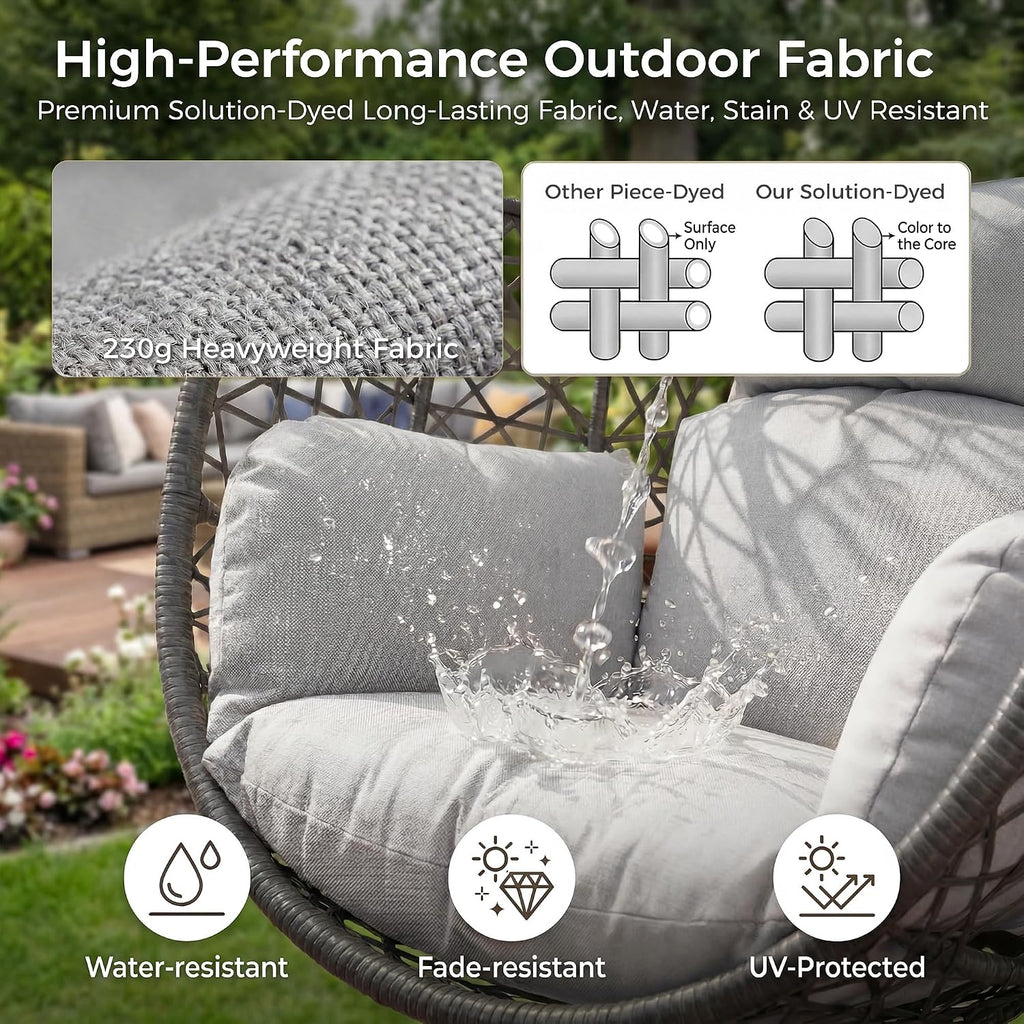 RADIATA Hanging Egg Chair with Stand, Outdoor Egg Swing Chair with Cozy Cushion, 350lbs Rattan Bird Nest Eggshell Basket Seat, Patio Swinging Chair for Indoor Balcony Porch, Grey