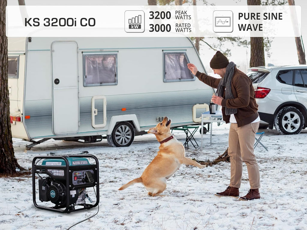 Konner&Sohnen Gas Inverter Generator - 3200 Watts, 230V, Lightweight and Portable, with CO Sensor and Fuel-Efficient technology (German brand, model: KS 3200i CO)