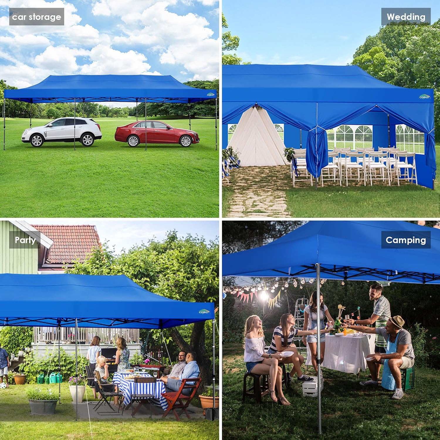 COBIZI 10x30 Heavy Duty Pop up Canopy with 8 sidewalls Stable Wedding Outdoor Tents for Parties Canopy Pop Up Party Tent UPF 50+ Waterproof Commercial Gazebo with Roller Bag, Blue(Windproof Upgraded)