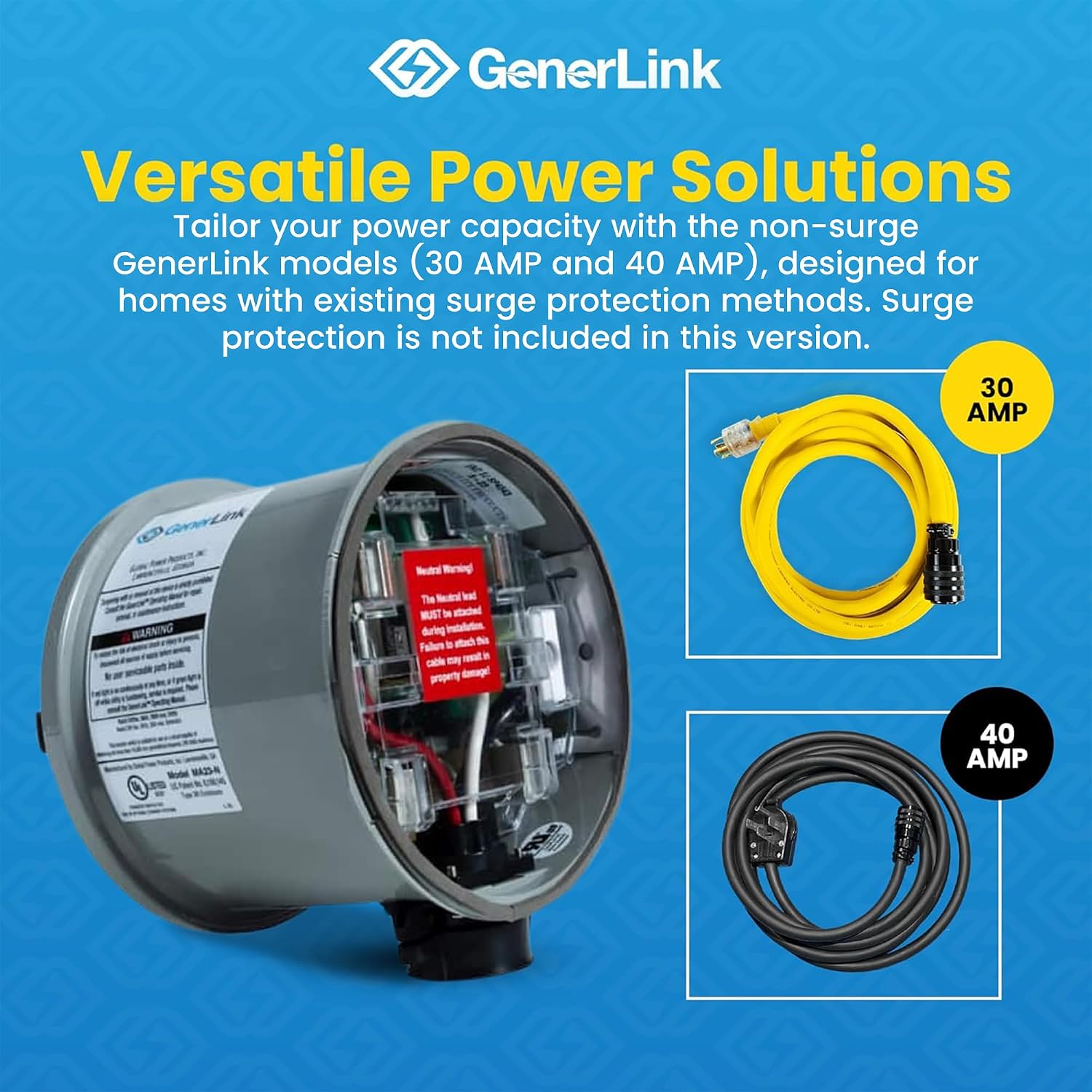 GenerLink Automatic Transfer Switch for Home Generator Non-Surge - Meter Mounted Transfer Switch for Portable Generators - Outdoor & Home Transfer Switch - Fast and Easy Installation - 40AMP