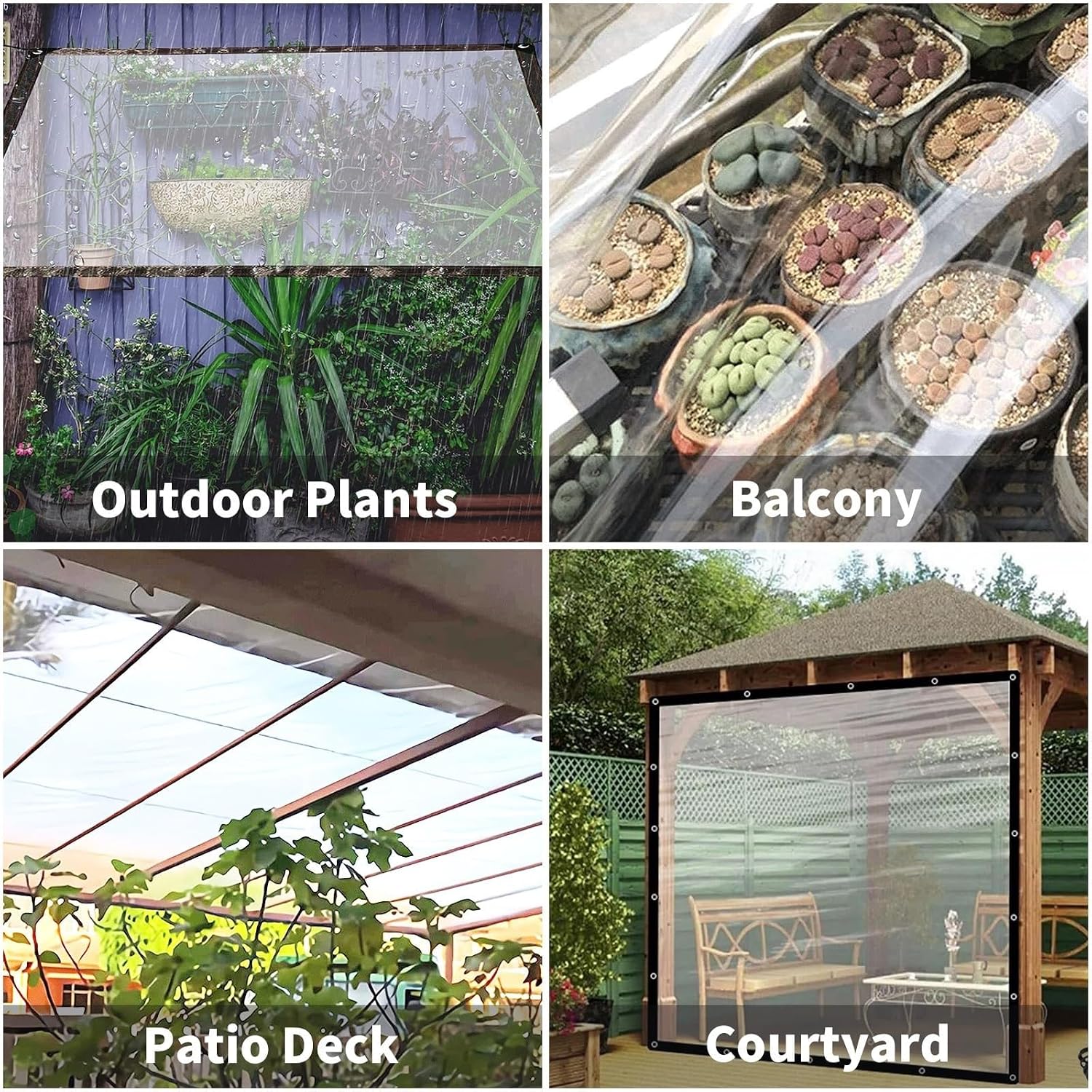 Clear Waterproof Tarps Heavy Duty Transparent Tarpaulin, 10x32 FT Grommets Transparent Tarpaulin for Outdoor Canopy Balcony, Plastic Tarp for Patio Enclosure Deck Porch Patio Gazebo Curtains