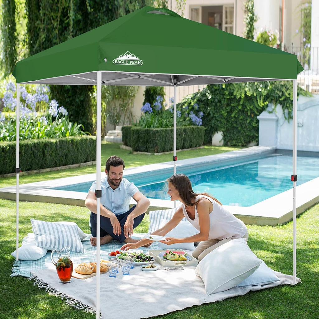 EAGLE PEAK Pop Up Canopy Tent with Wheeled Carry Bag, 8 Stakes, 4 Ropes, Easy Set Up Tent Canopy, 6.6x6.6 ft, Green