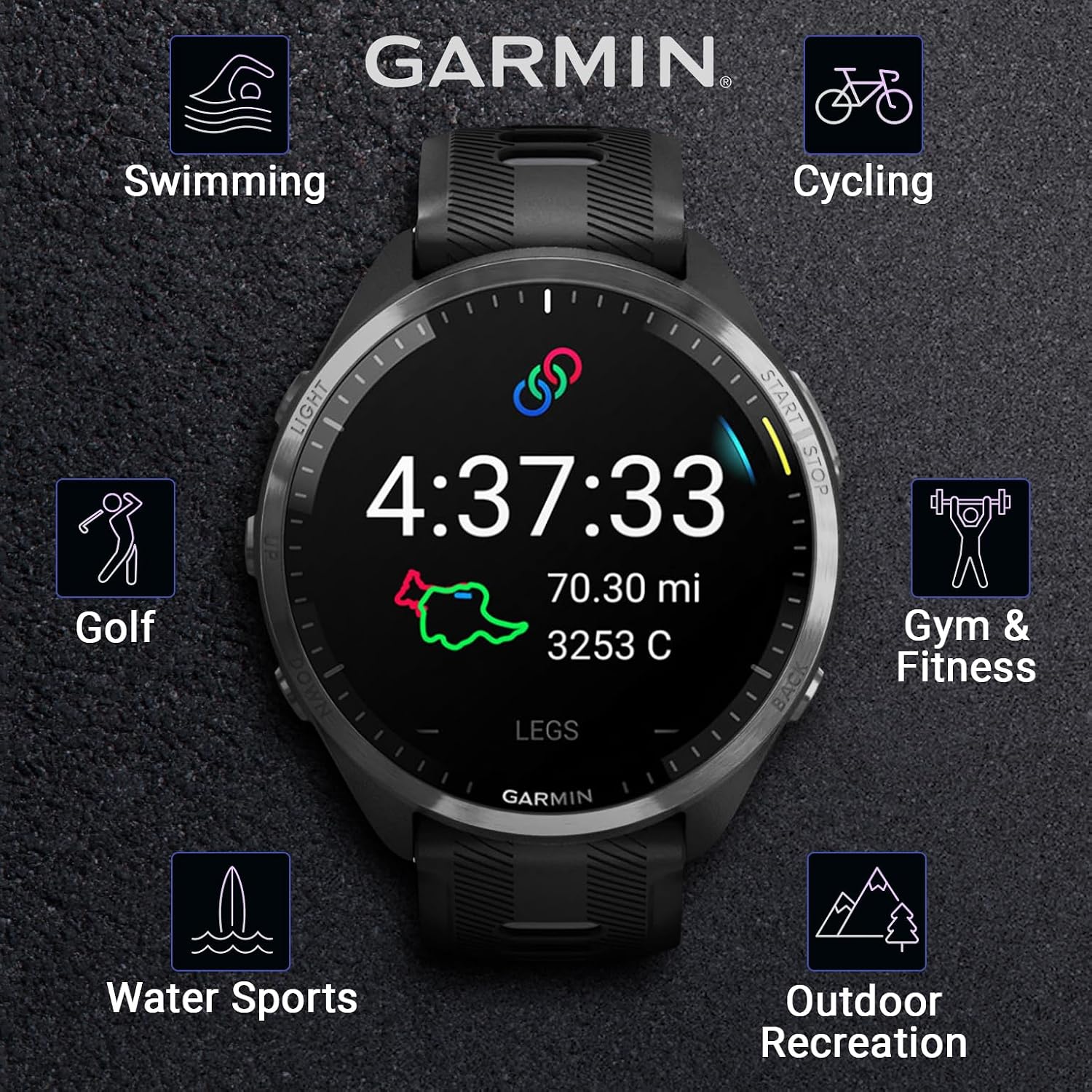 Garmin Forerunner 965 Premium GPS Running and Triathlon 47mm Smartwatch with AMOLED Touchscreen Display, Carbon Gray DLC Titanium Bezel with Black Silicone Band with Black Earbuds.
