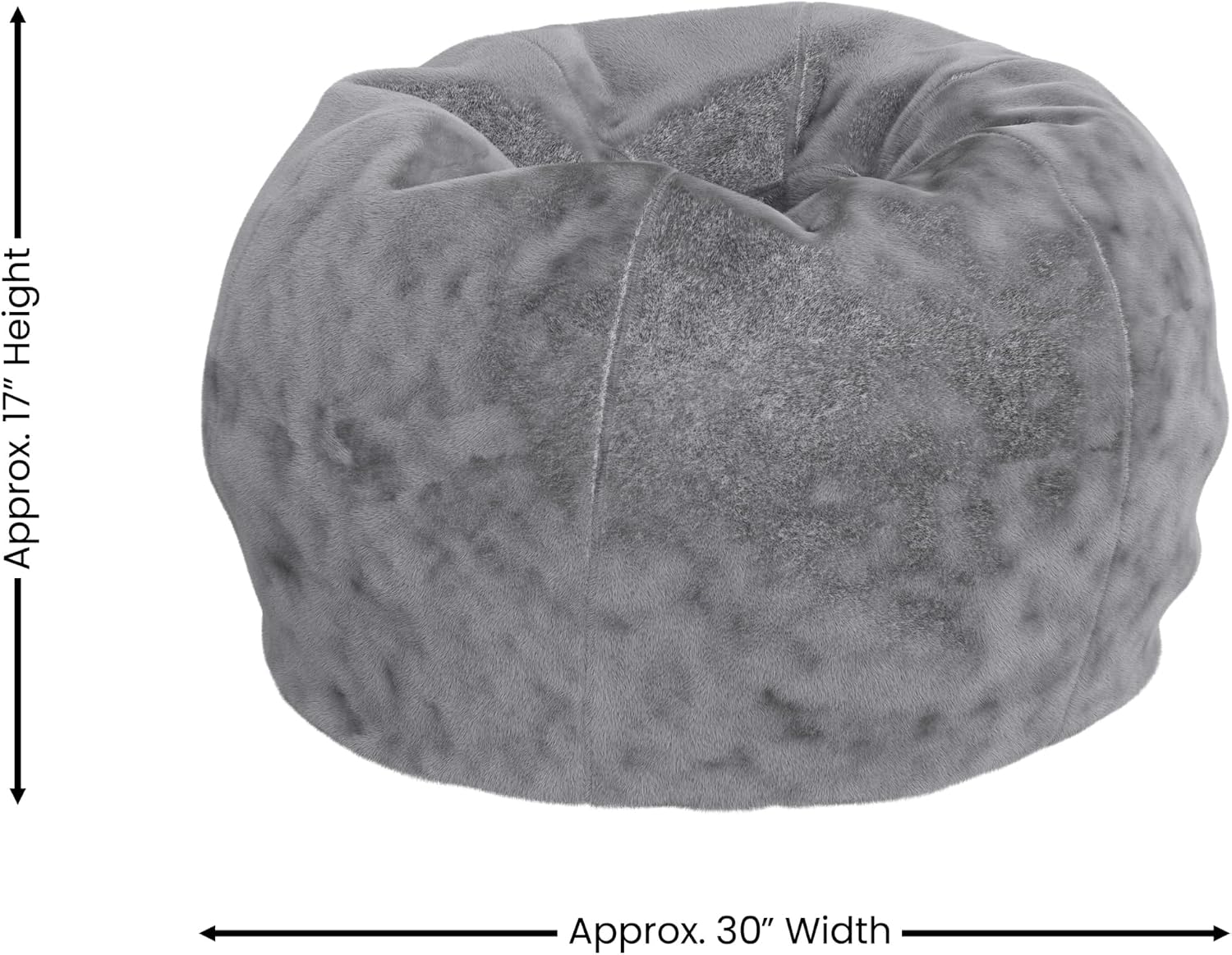 EMMA + OLIVER Daisy Small Gray Furry Bean Bag Chair for Kids and Teens