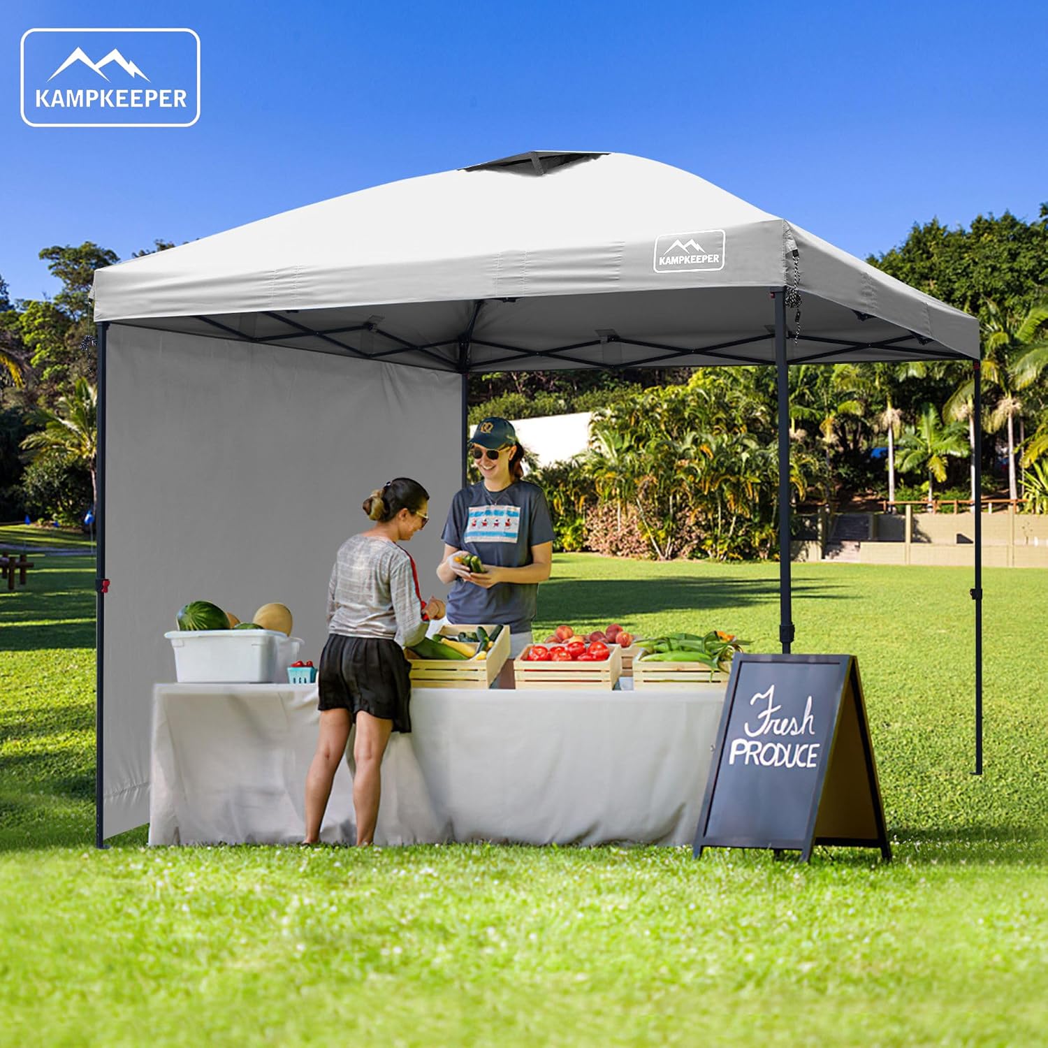 KAMPKEEPER 10x10 Pop-Up Canopy Tent, Waterproof, Portable Shade with Side Walls, Adjustable Instant Outdoor Shelter for Camping, Backyard, and Events, White