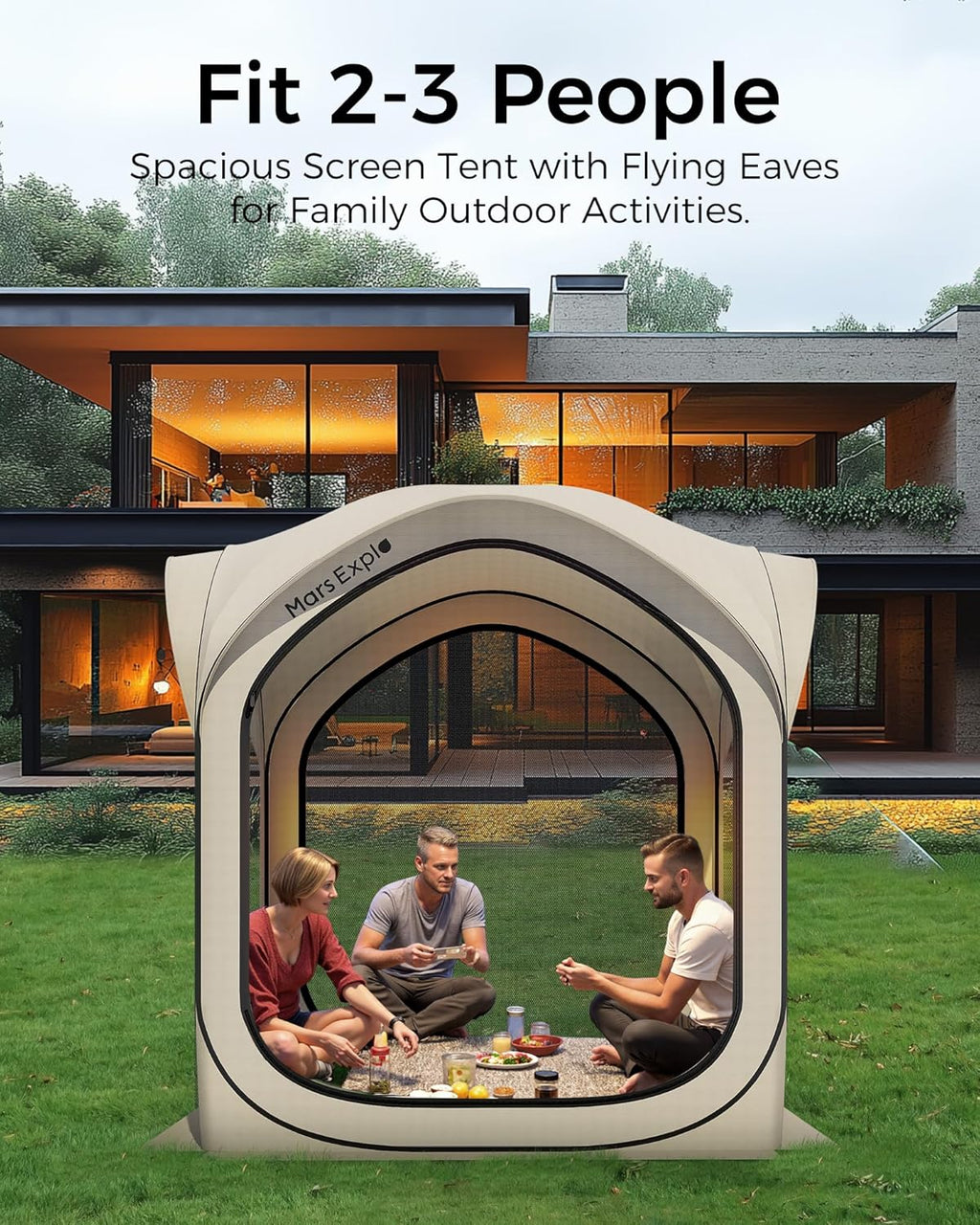 Pop-Up Screen Tent with Mesh Walls – Instant Portable Outdoor Shelter with Carry Bag for Camping, Patio, Backyard, Deck, Beach – 6×6 FT, Beige