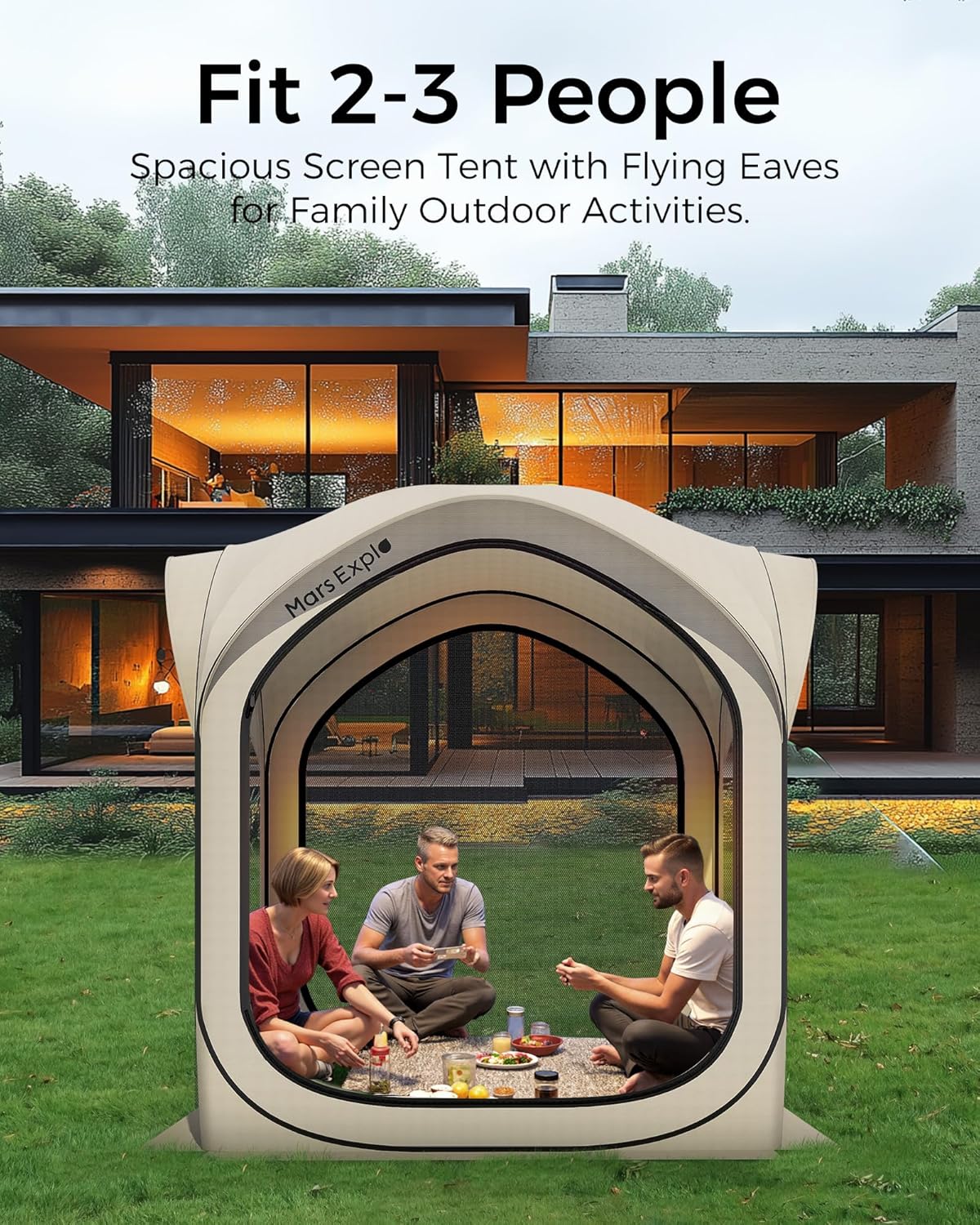 Pop-Up Screen Tent with Mesh Walls – Instant Portable Outdoor Shelter with Carry Bag for Camping, Patio, Backyard, Deck, Beach – 6×6 FT, Beige