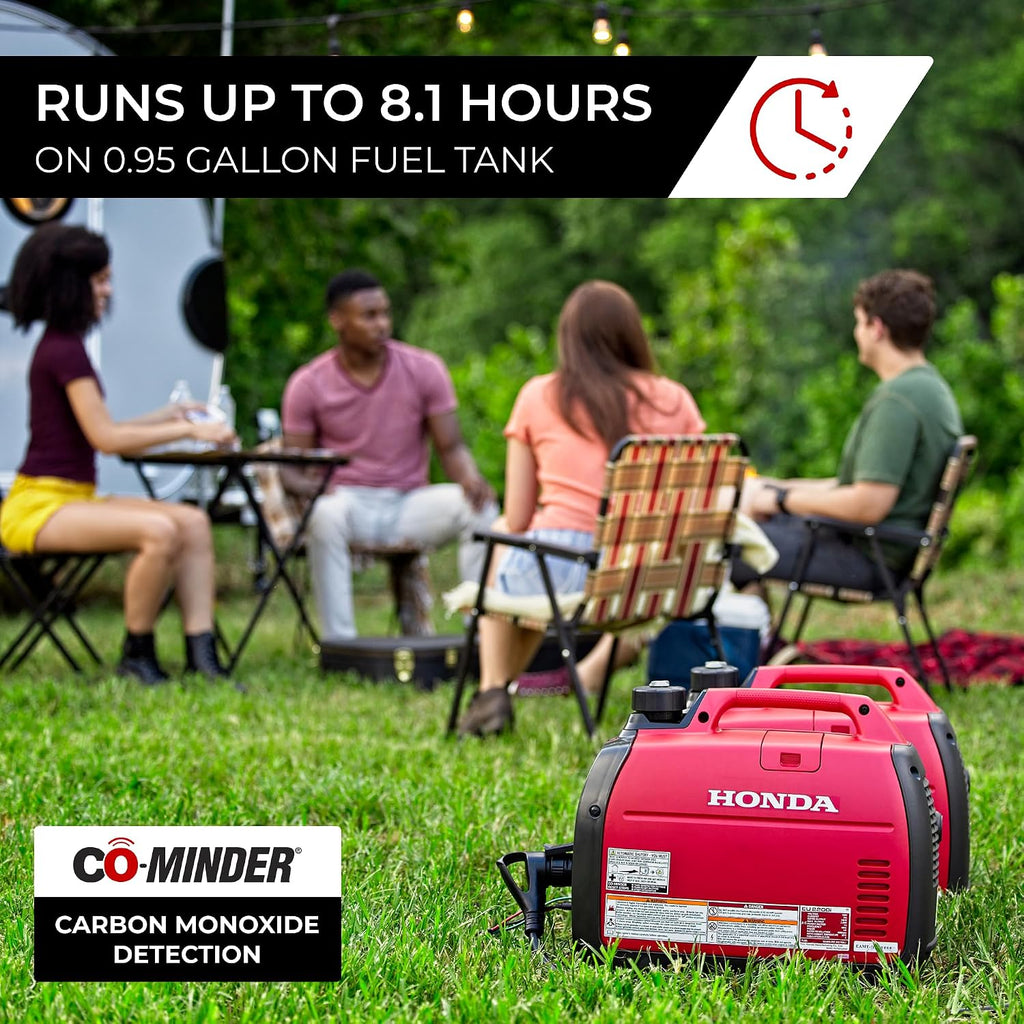 Honda EU2200i 2200 Watt Inverter Generator, Super Quiet 120V Gas Powered Portable Generator for Camping or Home Backup Power Supply, Up to 8.1 Hour Run Time (EU2200ITAG)