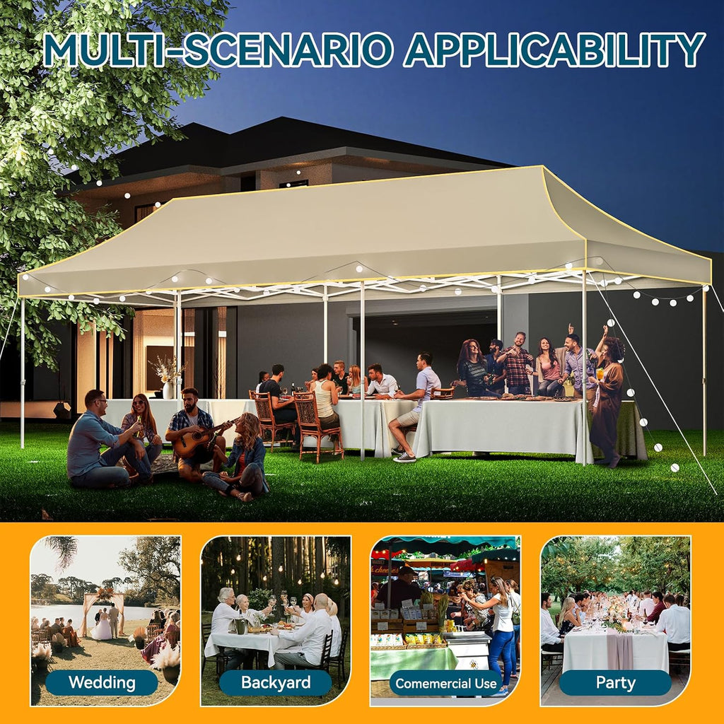 Hoteel 10x30 Pop Up Canopy Heavy Duty Without Sidewall, Waterproof Outdoor Event Tents, Easy Set-up Instant Tent with Hand Bag, Rope & Nail, Hexagonal Leg (1-Year Warranty,Upgrade)