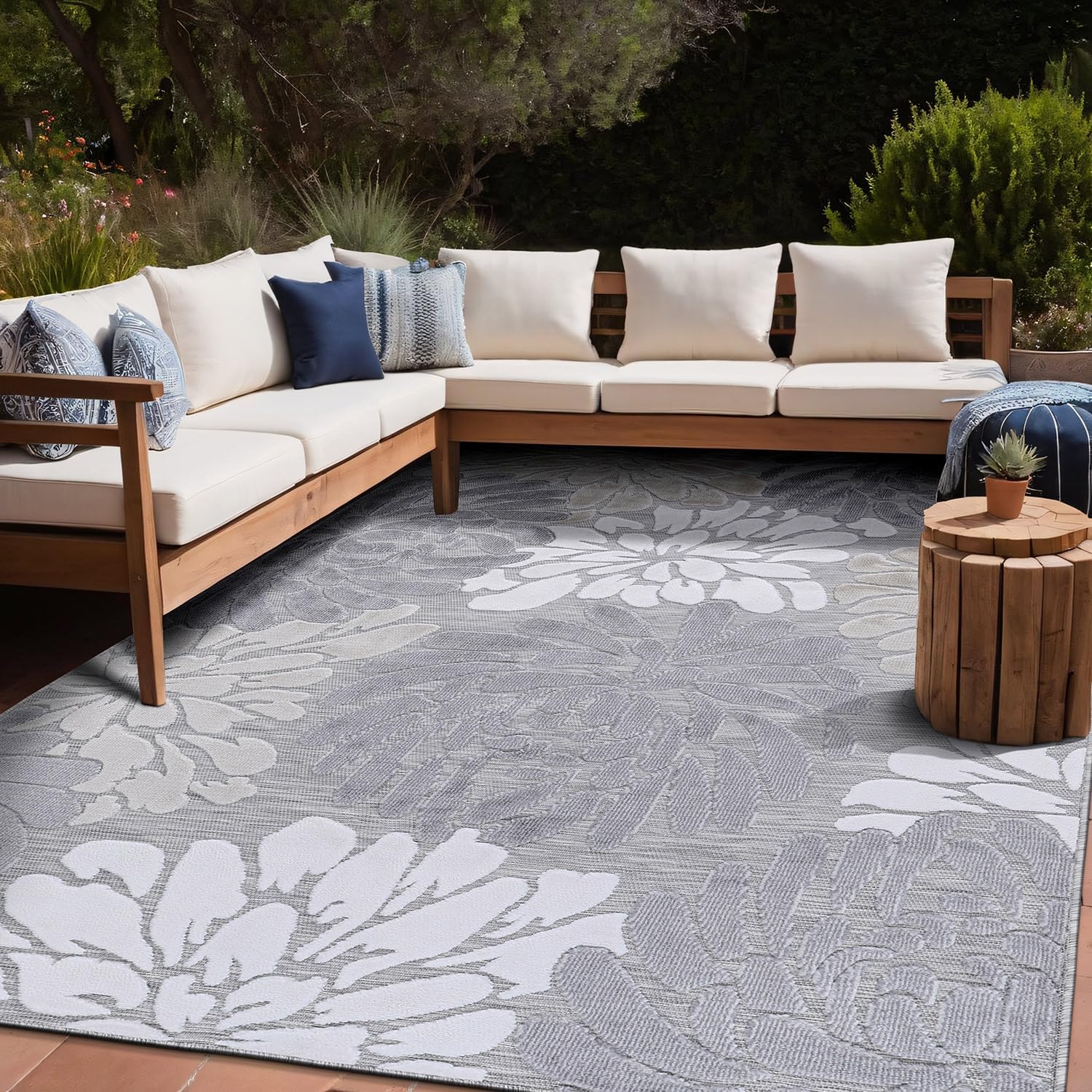 Luul Home Floral Indoor Outdoor Rugs 9x12 Large Area Rug for Living Room, Patio Decor, Kitchen, and Entryway Rug, Washable Stain Resistant Outside Carpet Beige 9 x 12