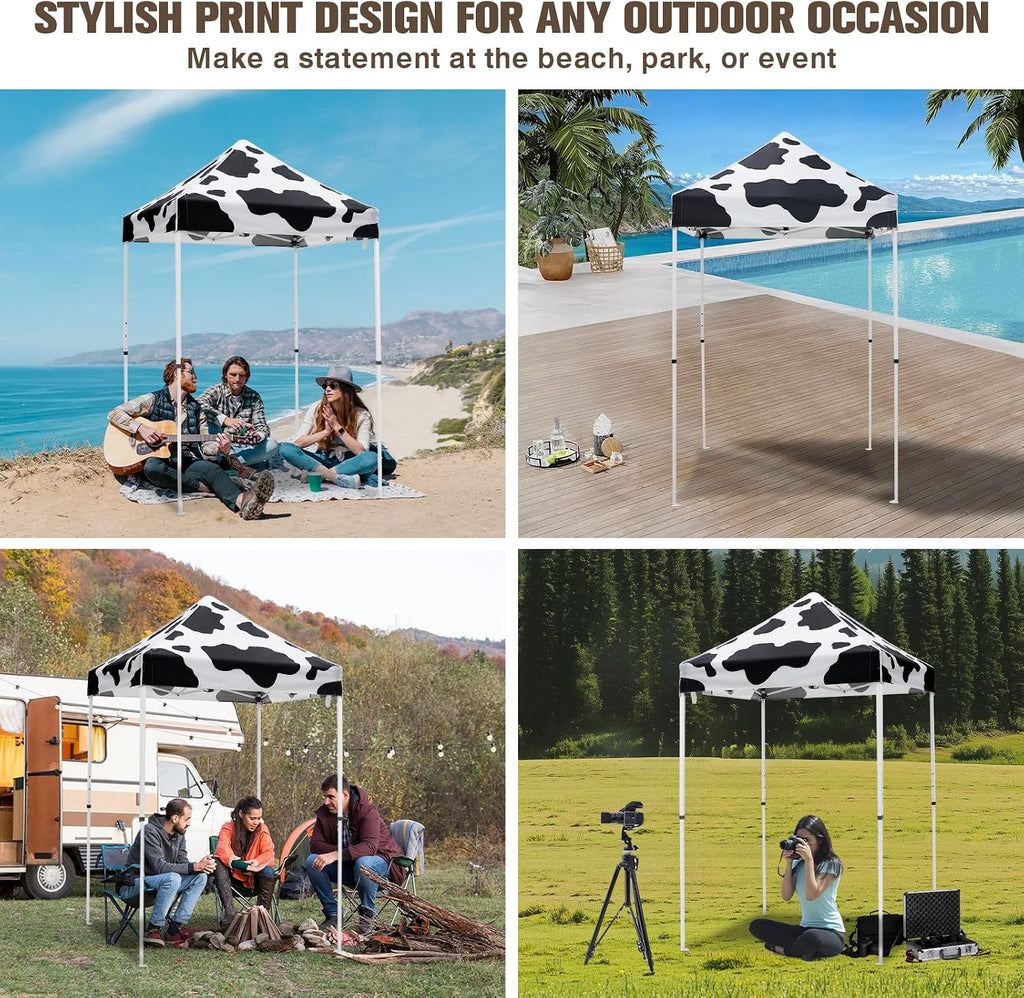 EAGLE PEAK 5x5 Pop Up Canopy Tent Instant Outdoor Canopy Easy Set-up Straight Leg Folding Shelter, Cow Print