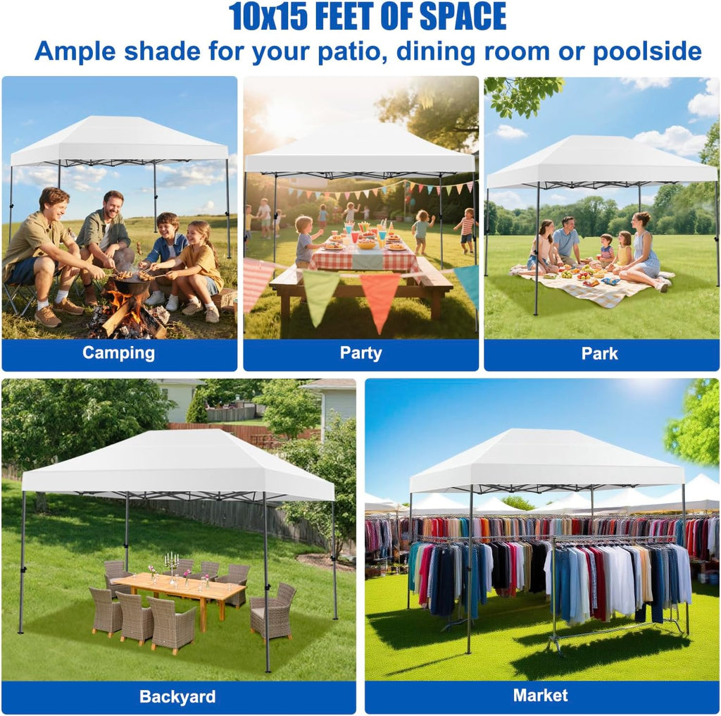 Yesker 10x15 Pop Up Canopy Tent - Instant Outdoor Canopy Easy Setup Gazebo, Waterproof & UV Protection, Large Adjustable Height Instant Sun Shelter Tents for Patio Backyard Market Party Events, White