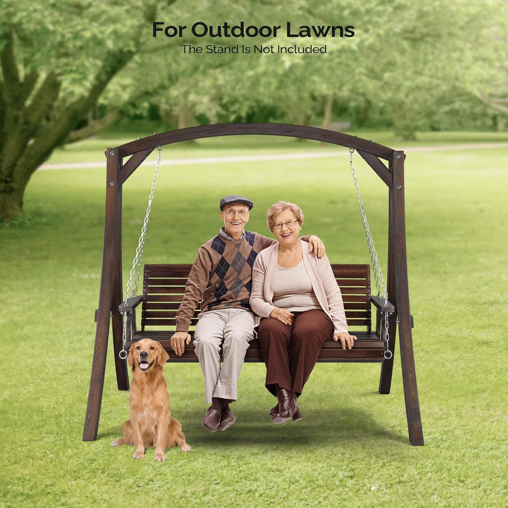 VINGLI Heavy Duty 880 LBS Patio Porch Swing Outdoor PU Painting, Hanging Chair with Adjustable Secure Chains, Finished Outdoor Bench Tree Swing for Yard | Garden | Lawn | Balcony (5 FT, Rustic)