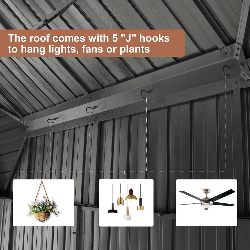 Hardtop Gazebo 12x18FT, Aluminum Outdoor Gazebo with Galvanized Steel Double Roof Canopy, Curtains and Nettings, Metal Gazebo Permanent Pavilion for Patio Wedding, Party, Outdoor Dining, Gray