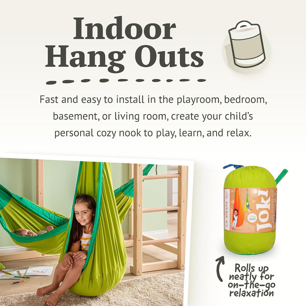 La Siesta® Joki Air Hanging Nest Sensory Swing for Kids - Weather-Resistant Outdoor Indoor Swing for Kids, Hammock Chair Pod Swing Ages 3-12 - Froggy