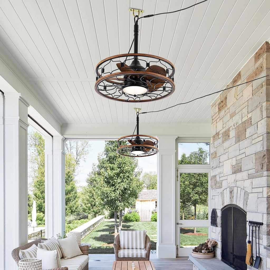 Outdoor Ceiling Fans For Patios Waterproof, Plug In Gazebo Fan Outdoor Hanging With Hook, 3 Color Light Remote Control, Strong 6 Speed, 20 inch Small Wet Rated For Outside Porch, Pergola, Garage