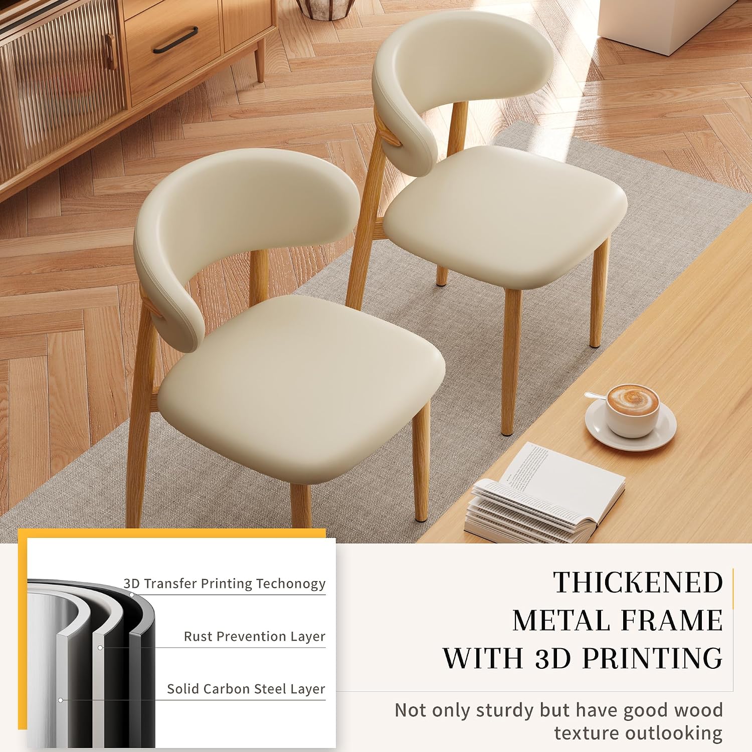 Kitchen Dining Chairs Set of 6 Modern Leather Farmhouse Dining Room Chairs, Beige