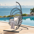 DWVO Wicker Swing Egg Chair 300lbs Capacity - Foldable Hanging Hammock with Cushions & Stand, Indoor/Outdoor Patio Swing Chair for Bedroom, Garden, Balcony (Grey)