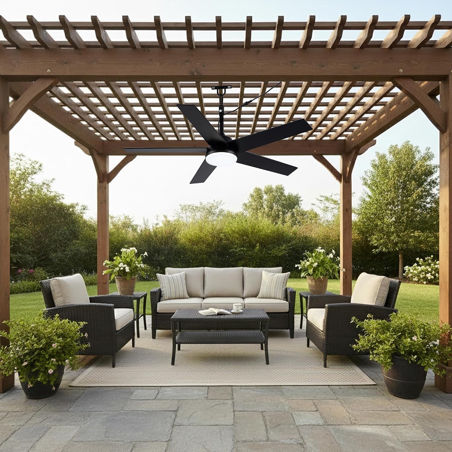 48' Waterproof Outdoor Ceiling Fan with Light IP65 Wet Rated Gazebo Fan Outdoor Hanging Plug in Ceiling Fan for Patios Porch Indoor Outdoor, APP Remote Control 3CCT LED Reversible 6 Speeds