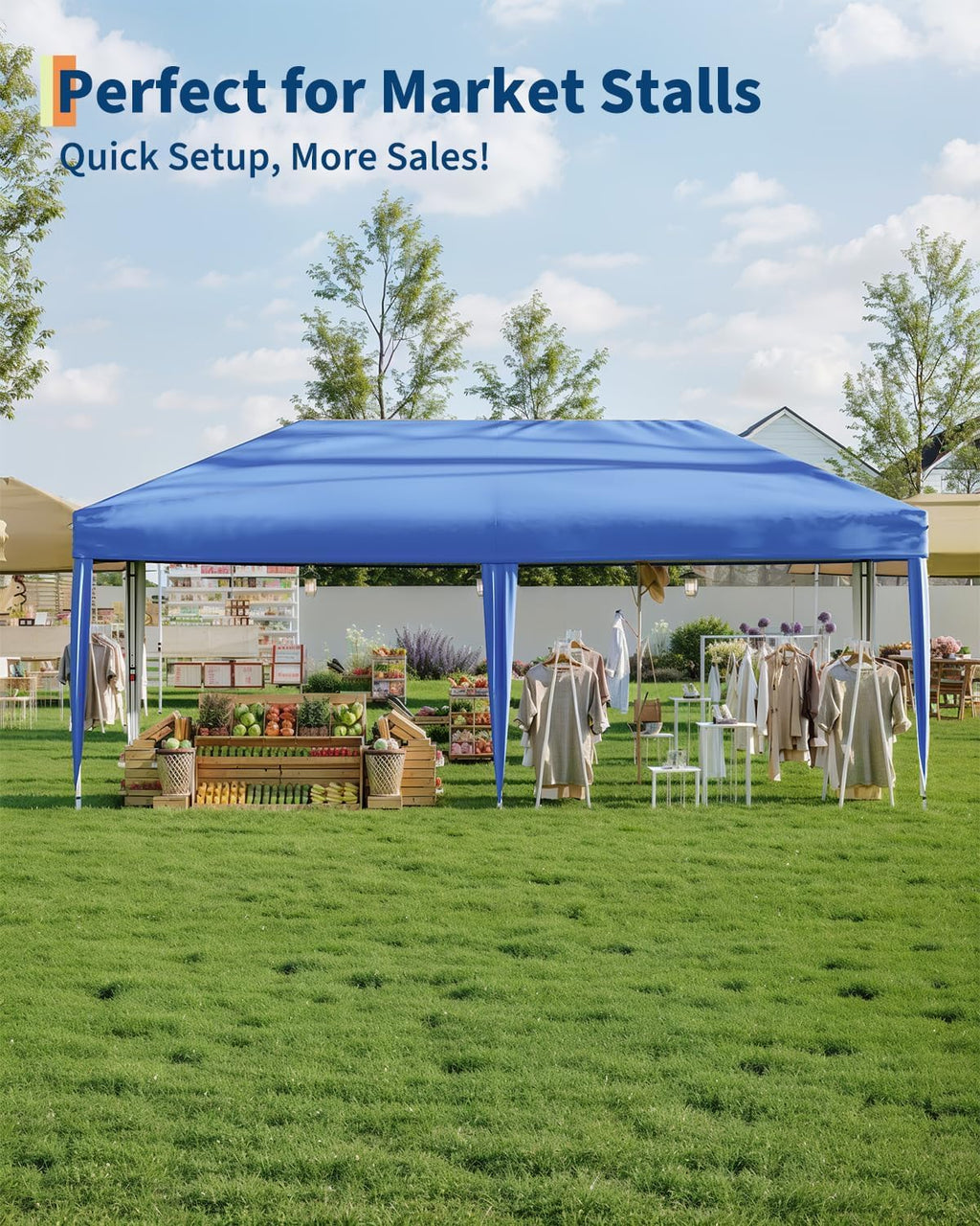 10X20 Ft Instant Pop-Up Canopy Tent-1-Push Setup Heavy Duty Portable Gazebo w/ 4 Weight Bags, Roller Bag & Full Accessory Kit | Waterproof Wind Resistant for Outdoor Events, Markets, Camping,Blue