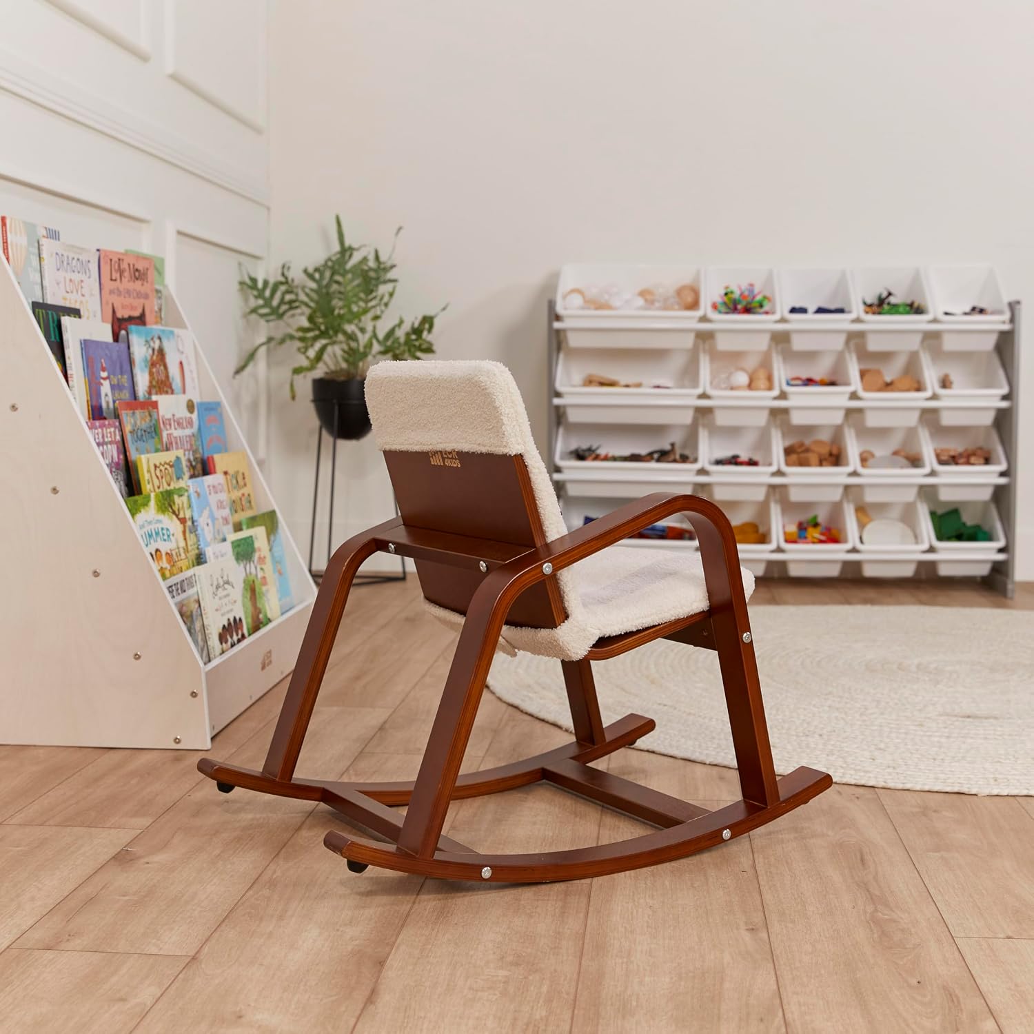 ECR4Kids Bentwood Reading Rocking Chair with Armrests and Cushion, Montessori Furniture, Dark Walnut