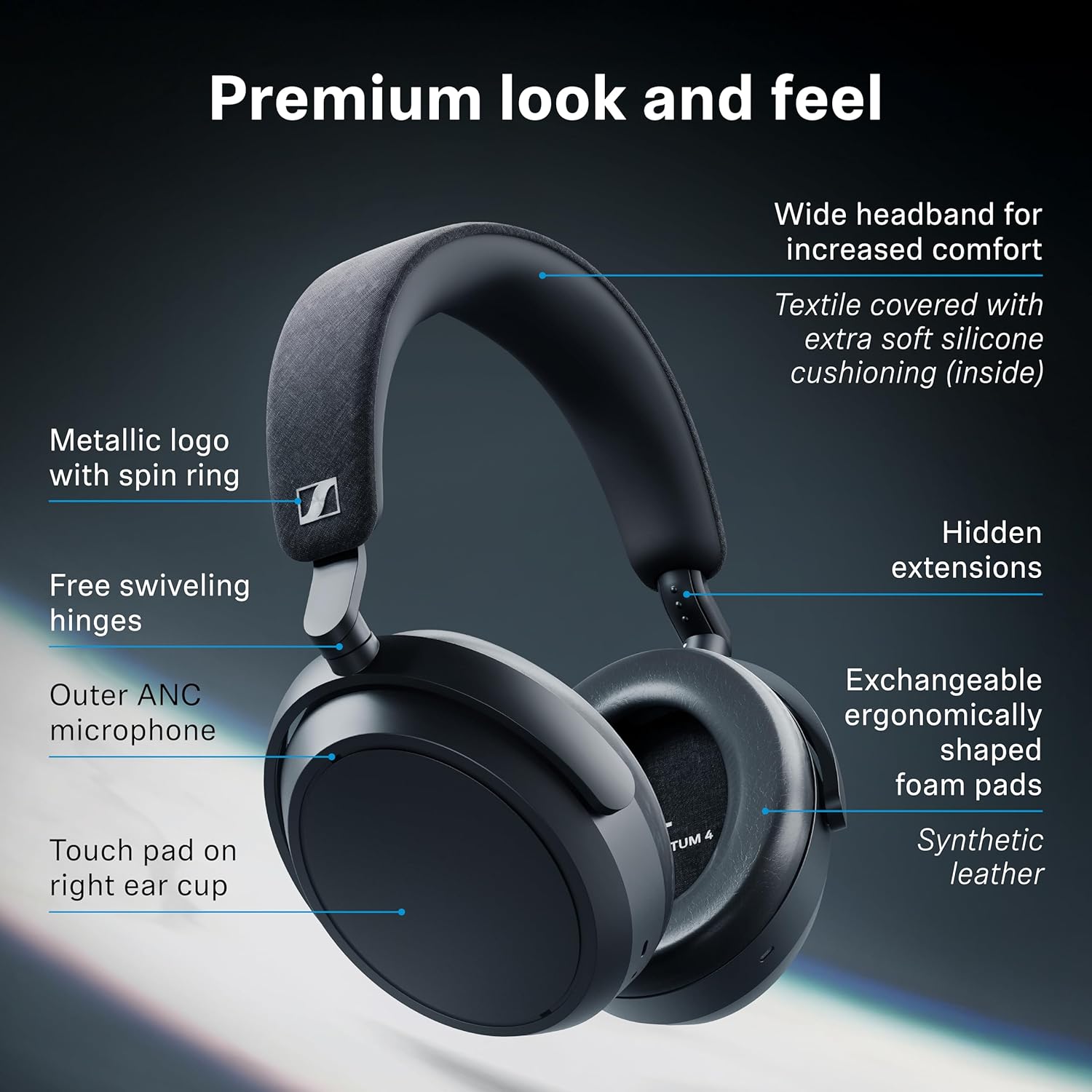 Sennheiser Momentum 4 Wireless Noise Cancelling Headphones - Bluetooth Headset for Crystal-Clear Calls with Adaptive Noise Cancellation, Over-Ear Headphones, 60h Battery Life, Folding Design, Black