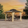 10' x 12' Patio Gazebo Wooden Gazebo with Solid Spruce Frame and Aluminum Double Roof Suitable for Gardens, Patios, Lawns, and Parties Curtains and Netting Included!