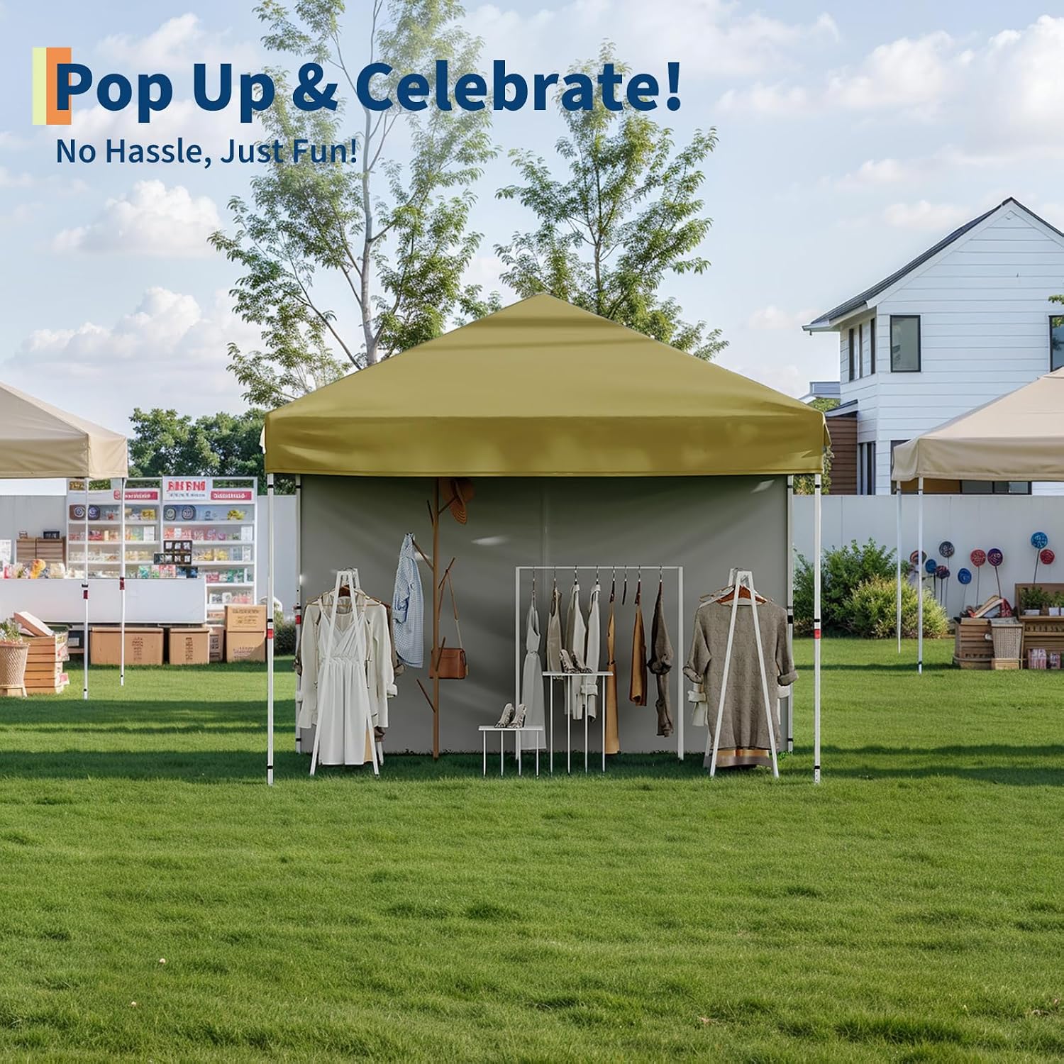 Garvee 10x10 Pop Up Canopy Tent with 3 Removable Sidewall, Heavy Duty Commercial Instant Shelter with One-Person Setup, UPF 50+ Waterproof, 100 Sq Ft Shade for Outdoor Events, Camping, Farmers Market