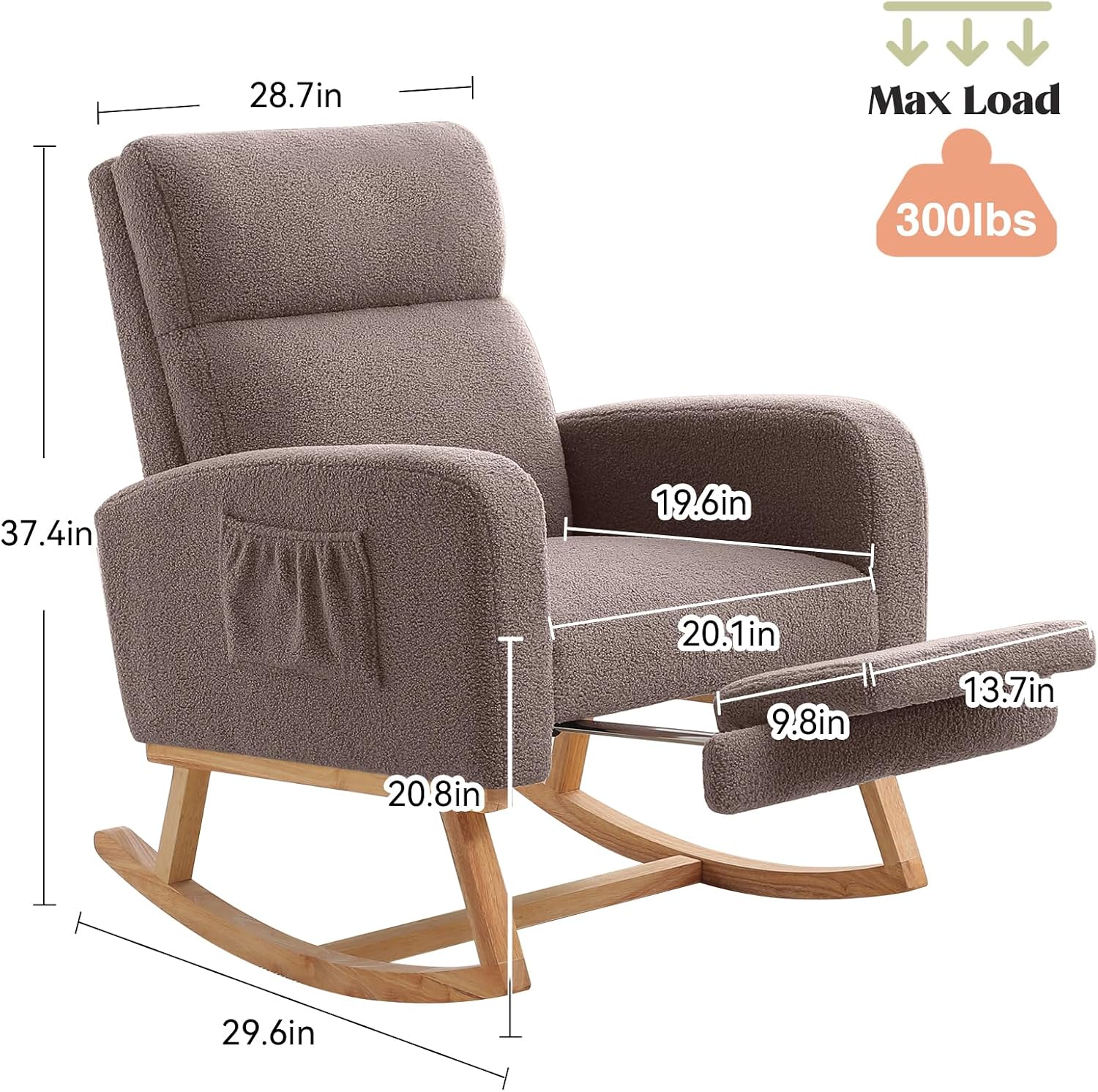 HCHAIRH Rocking Chair Nursery with Foot Rest, Nursing Rocking Chairs for Mom Nursery, Teddy Rocker Glider with High Backrest for Living Room, Bedroom, Coffee