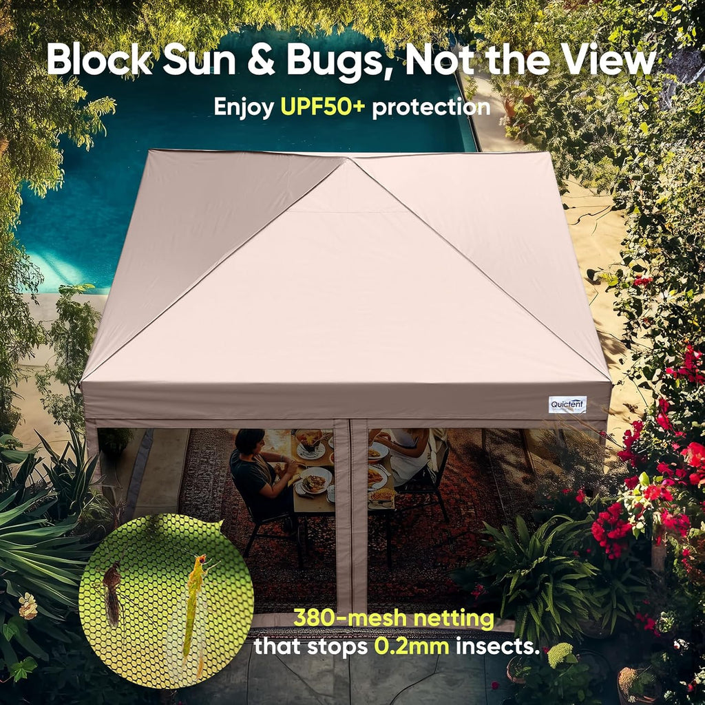 Quictent 10'x10' Pop up Screened Canopy Tent with Mosquito Netting, Portable Easy up Outdoor Screen House Shelter for Patio, Camping and Picnic, Includes Wheeled Carry Bag