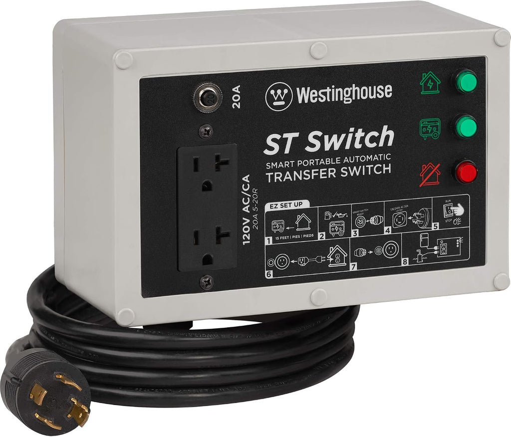 ST Switch, Black and White & Champion 25-Foot 30-Amp 250-Volt Generator Power Cord for Manual Transfer Switch (L14-30P to L14-30R)