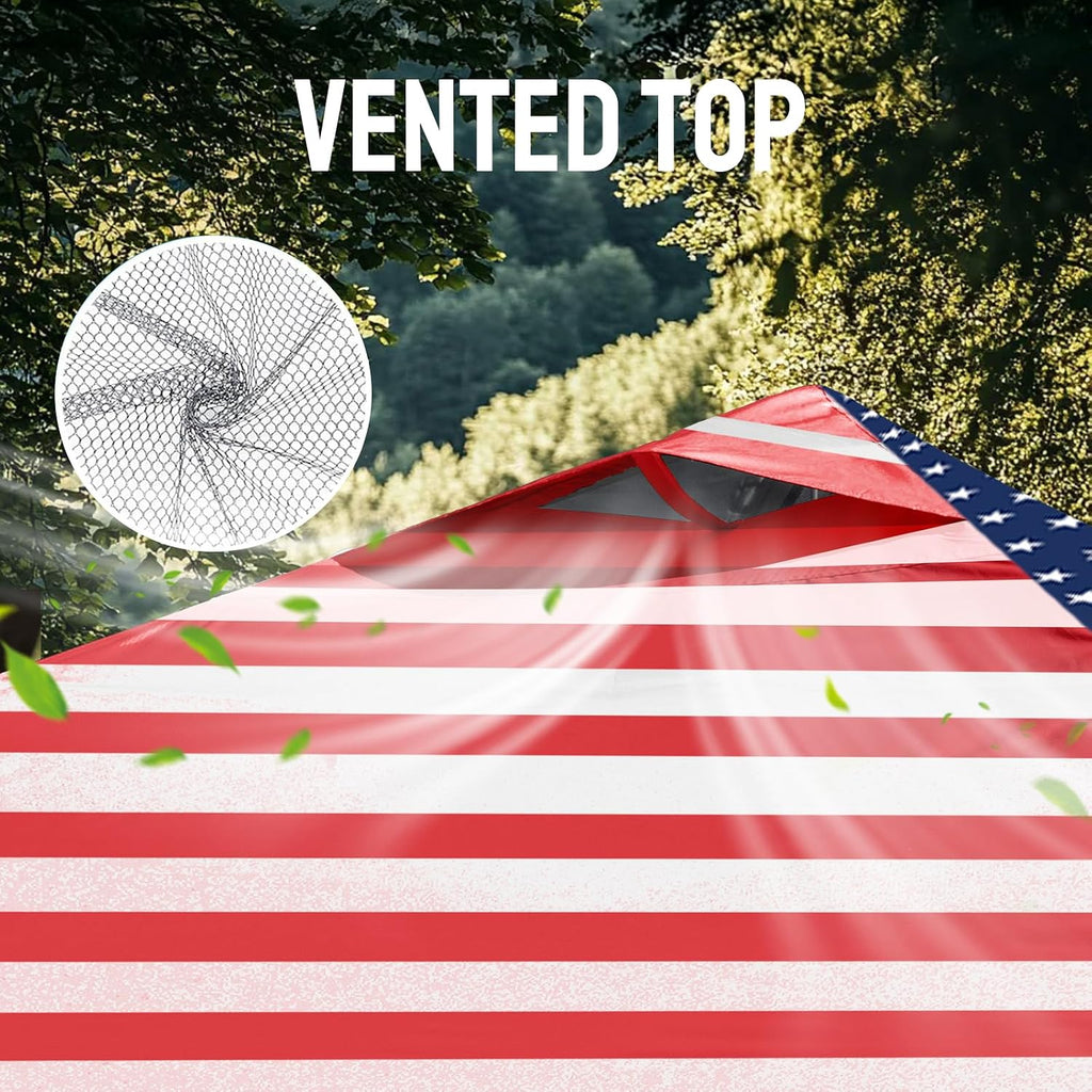 CROWN SHADES 10x10 Pop Up Canopy - Patented Center Lock One Push Instant Outdoor Canopy Beach Tent with STO-N-Go Bag 8 Stakes & 4 Sand Bags，American Flag