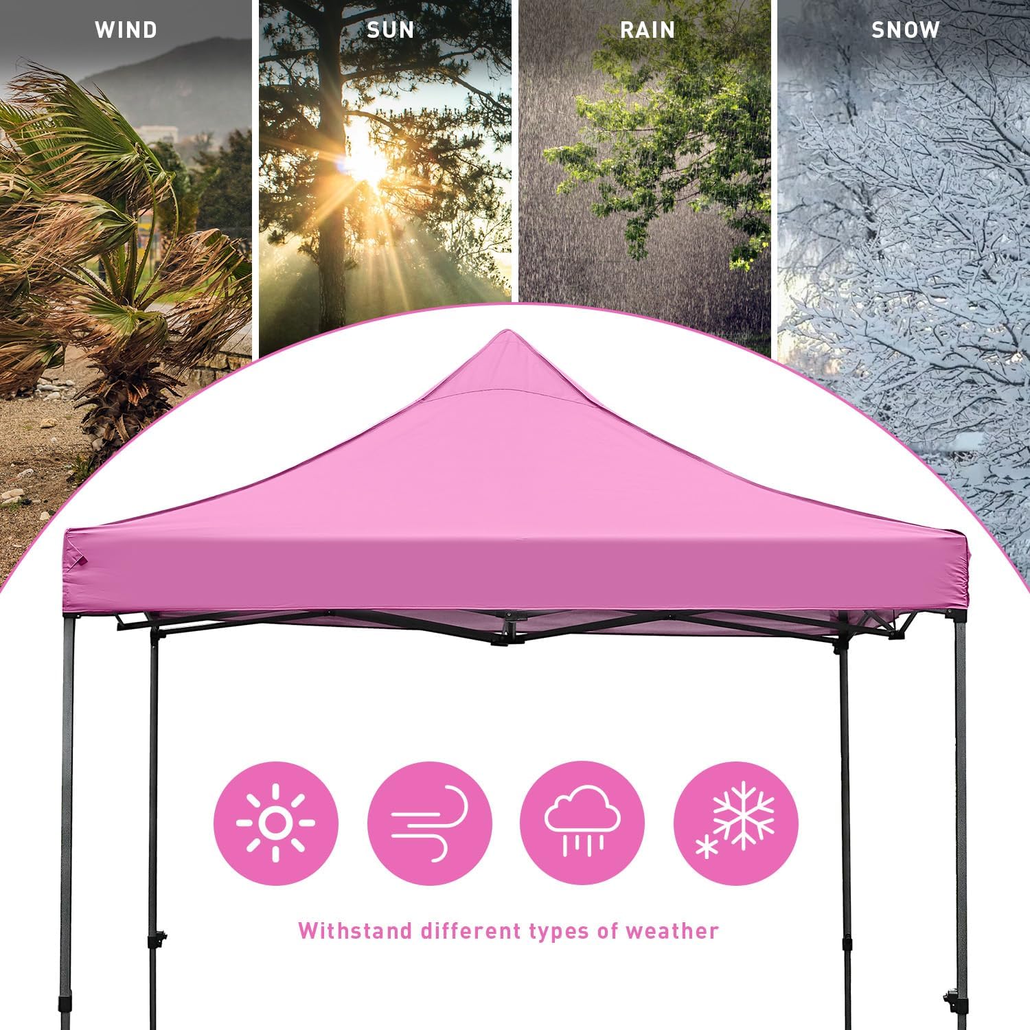 GDY 10x10 Ft Steeple Outdoor Pop Up Canopy Tent, Commercial Portable Instant Folding Gazebos, Patio Canopies with Wheel Bag, Pink.